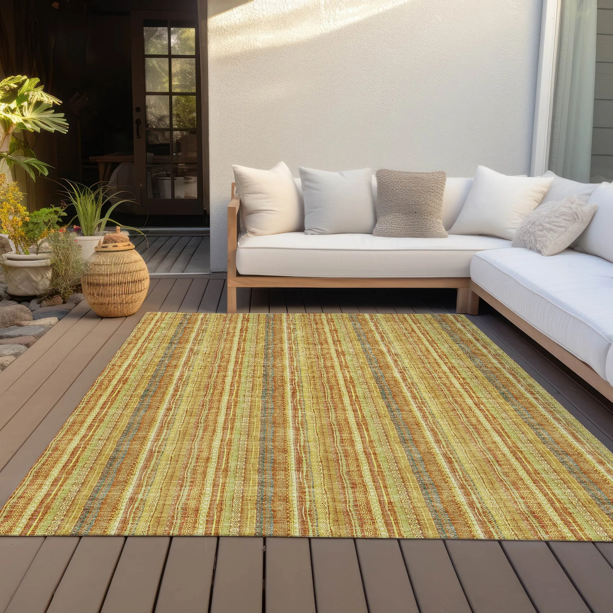 Machine Washable Indoor/ Outdoor Stripe Chantille Rug