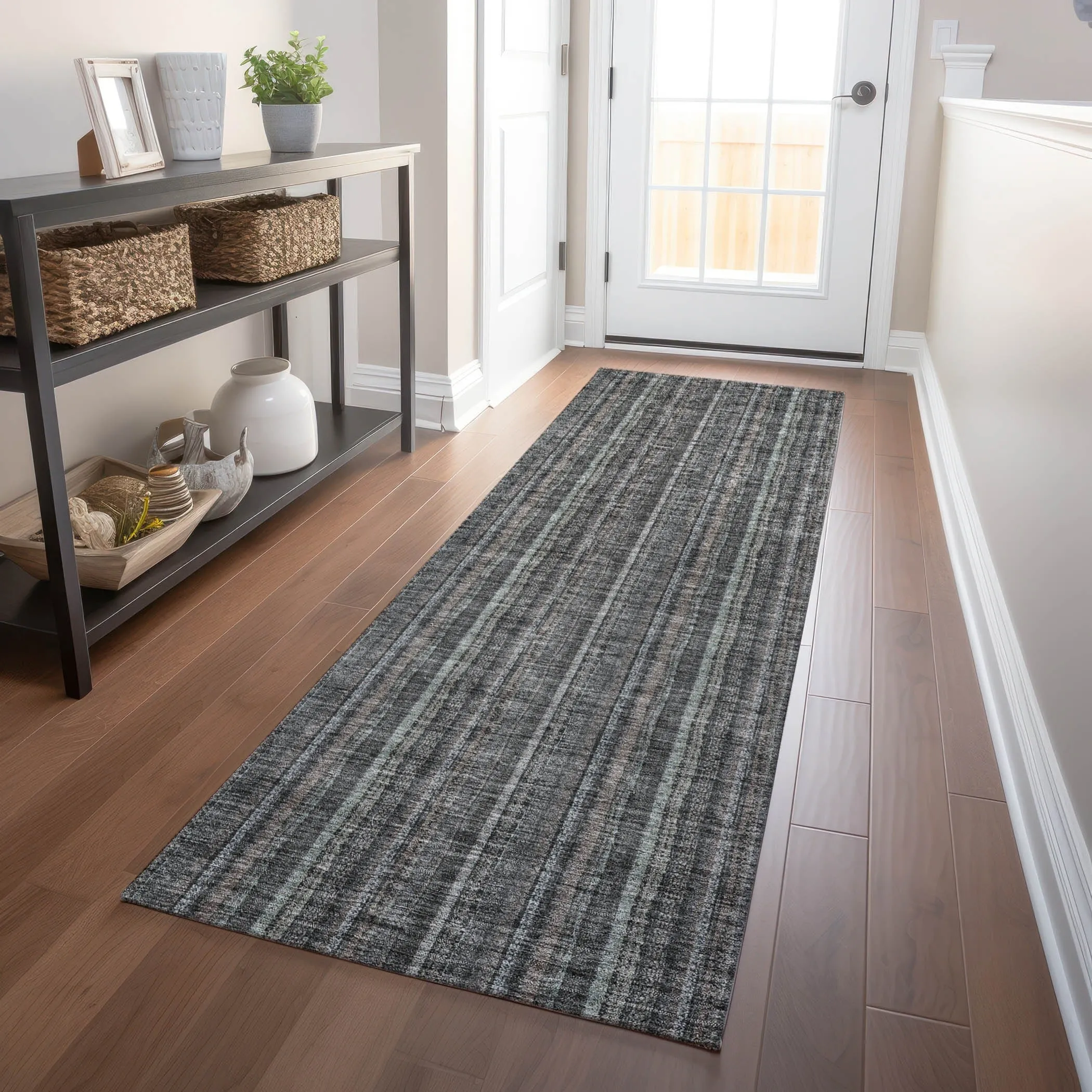Machine Washable Indoor/ Outdoor Stripe Chantille Rug