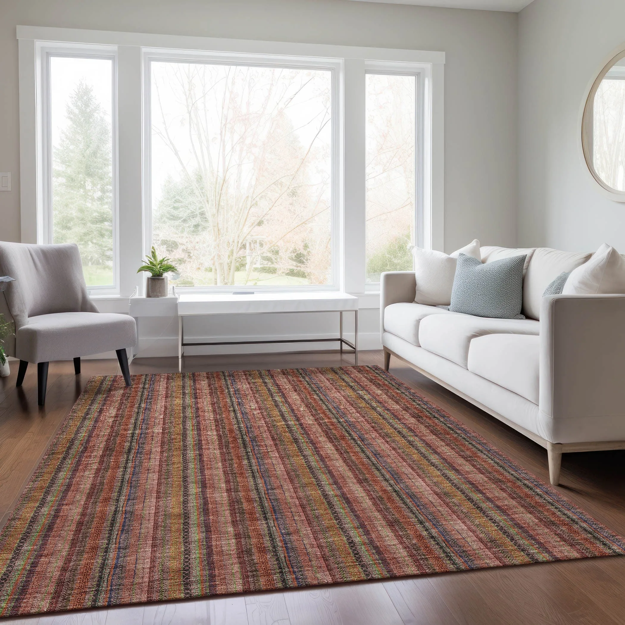 Machine Washable Indoor/ Outdoor Stripe Chantille Rug