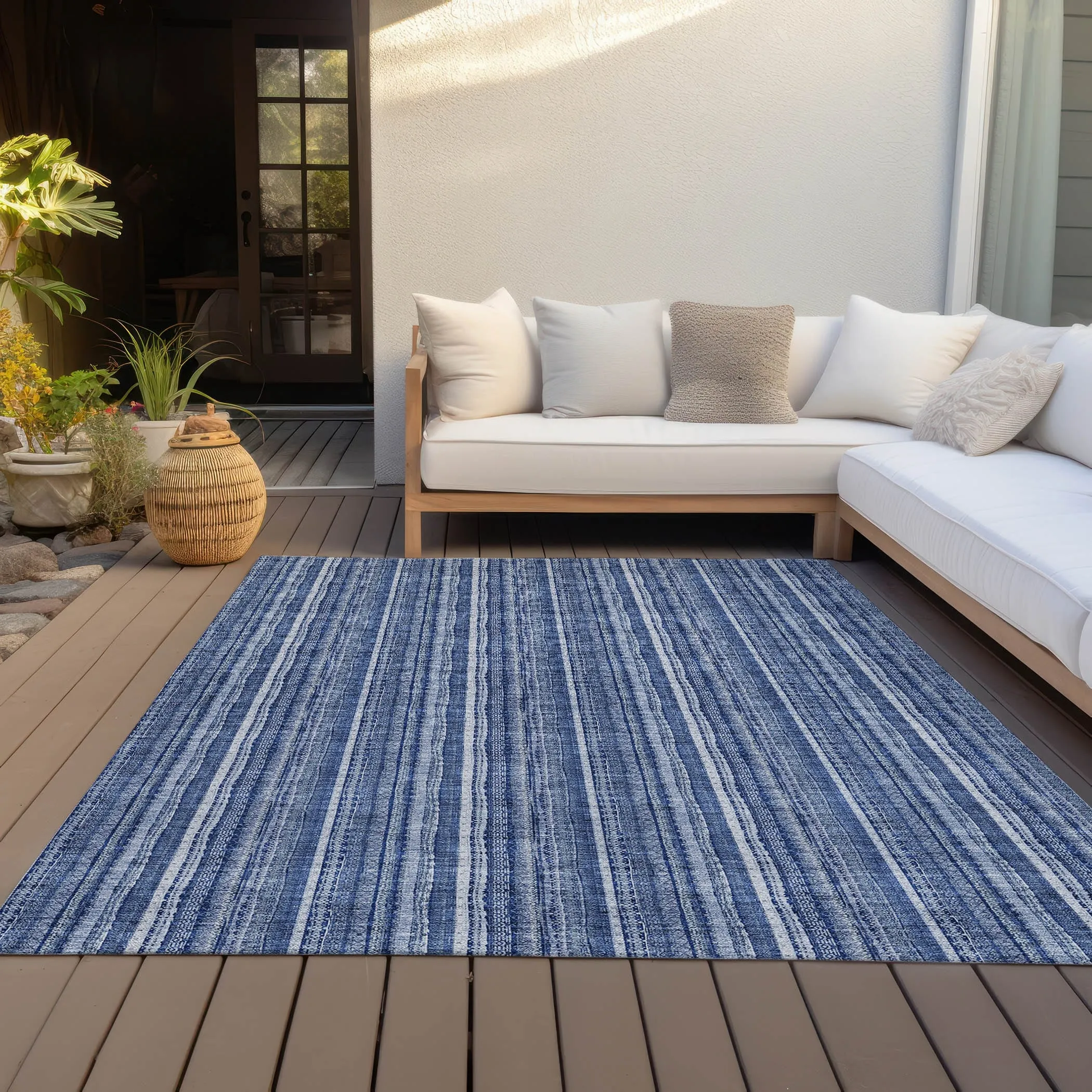 Machine Washable Indoor/ Outdoor Stripe Chantille Rug