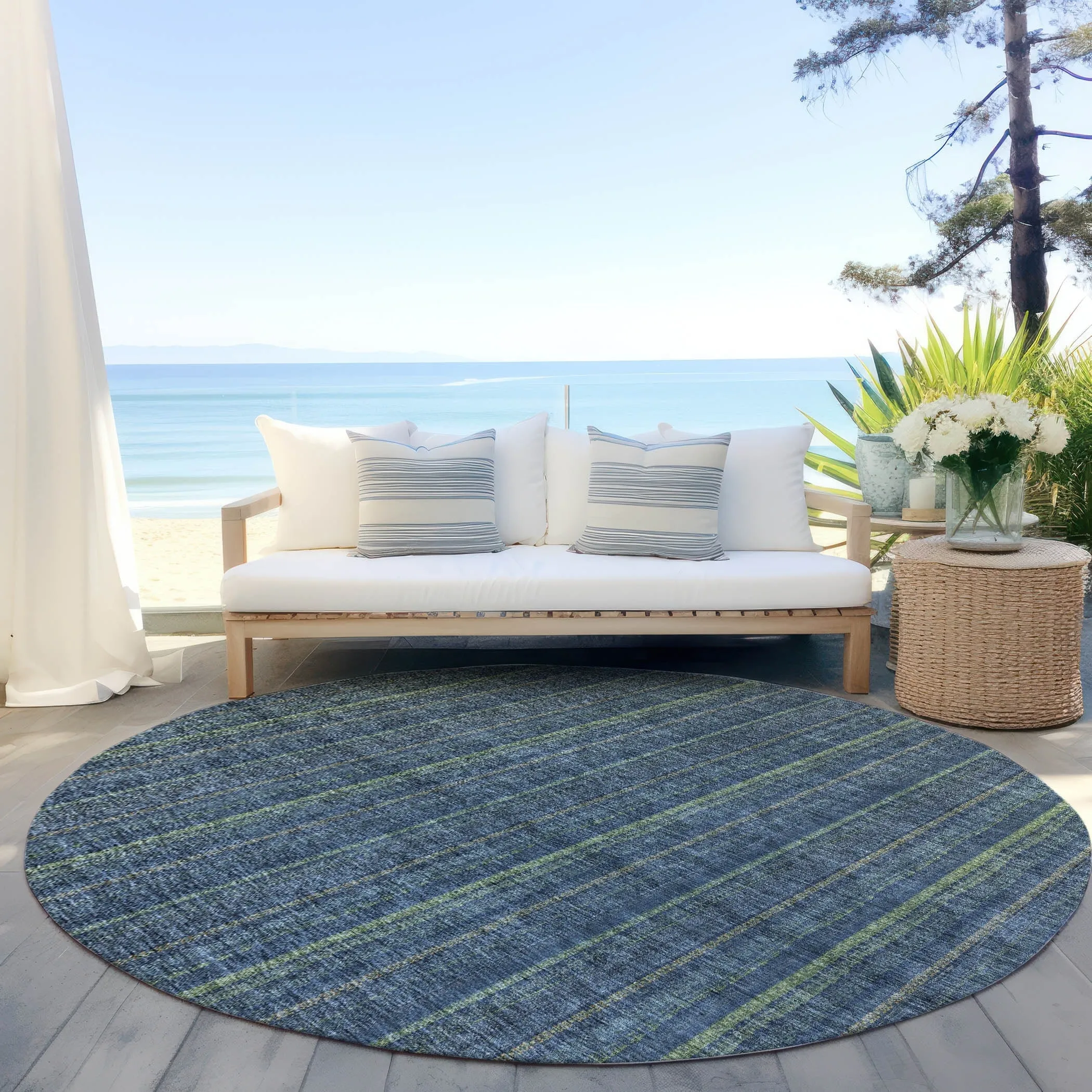 Machine Washable Indoor/ Outdoor Stripe Chantille Rug