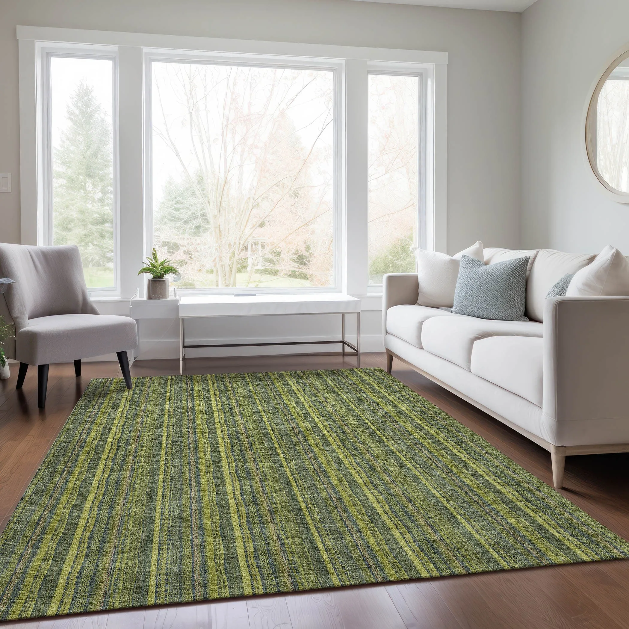 Machine Washable Indoor/ Outdoor Stripe Chantille Rug