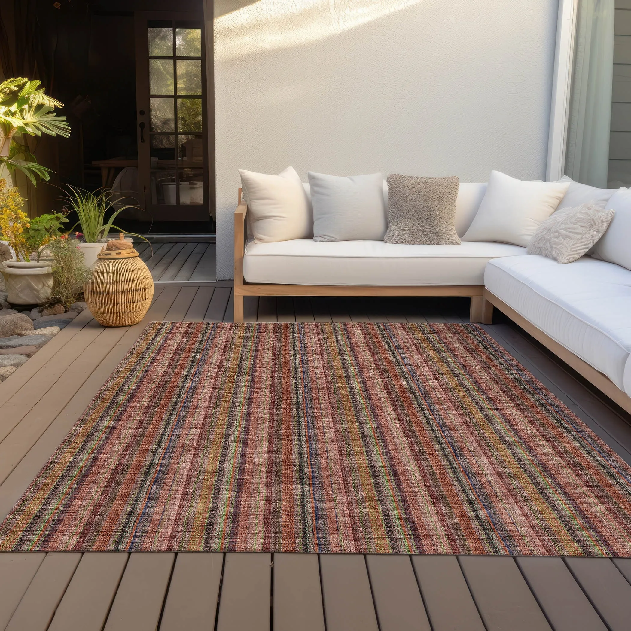 Machine Washable Indoor/ Outdoor Stripe Chantille Rug