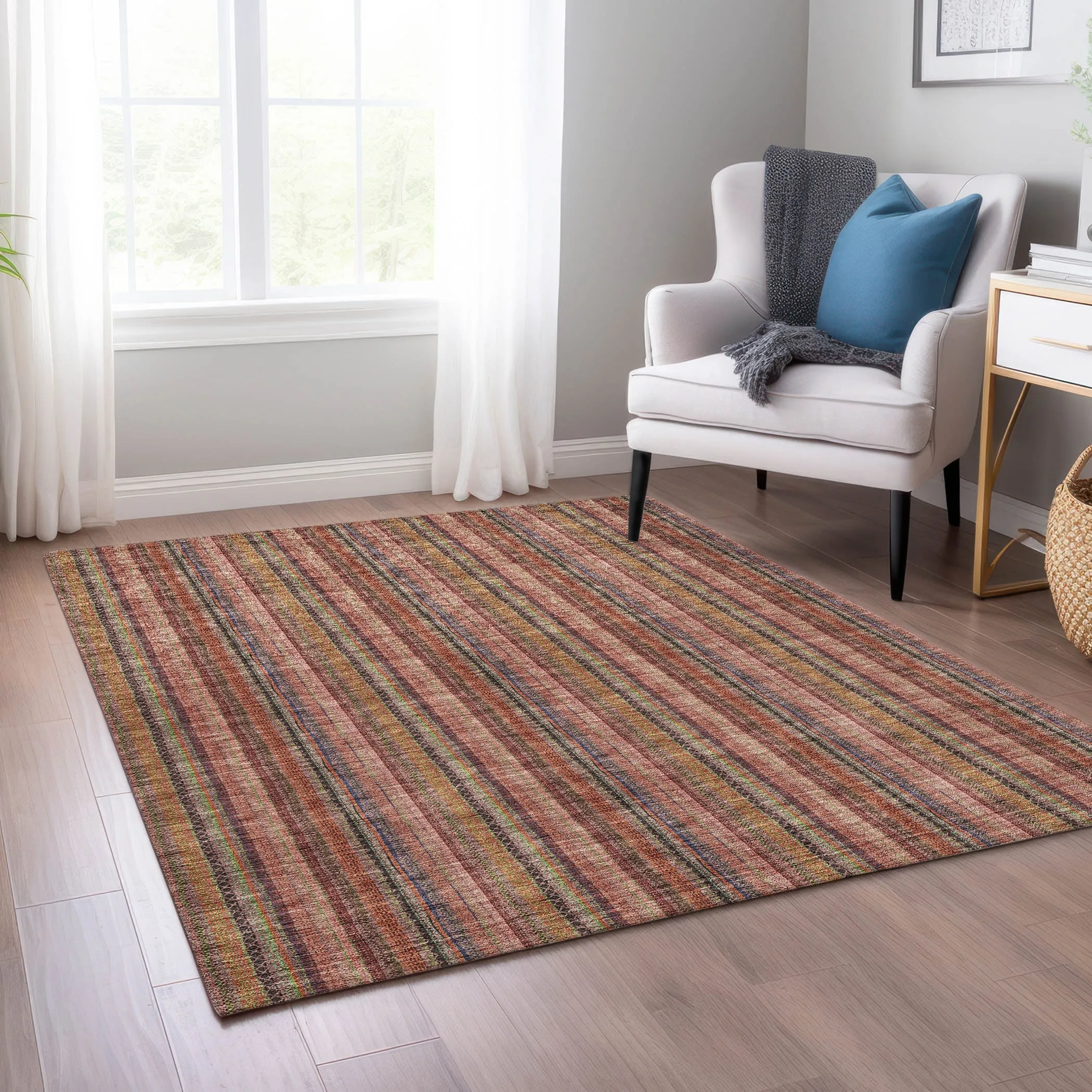 Machine Washable Indoor/ Outdoor Stripe Chantille Rug