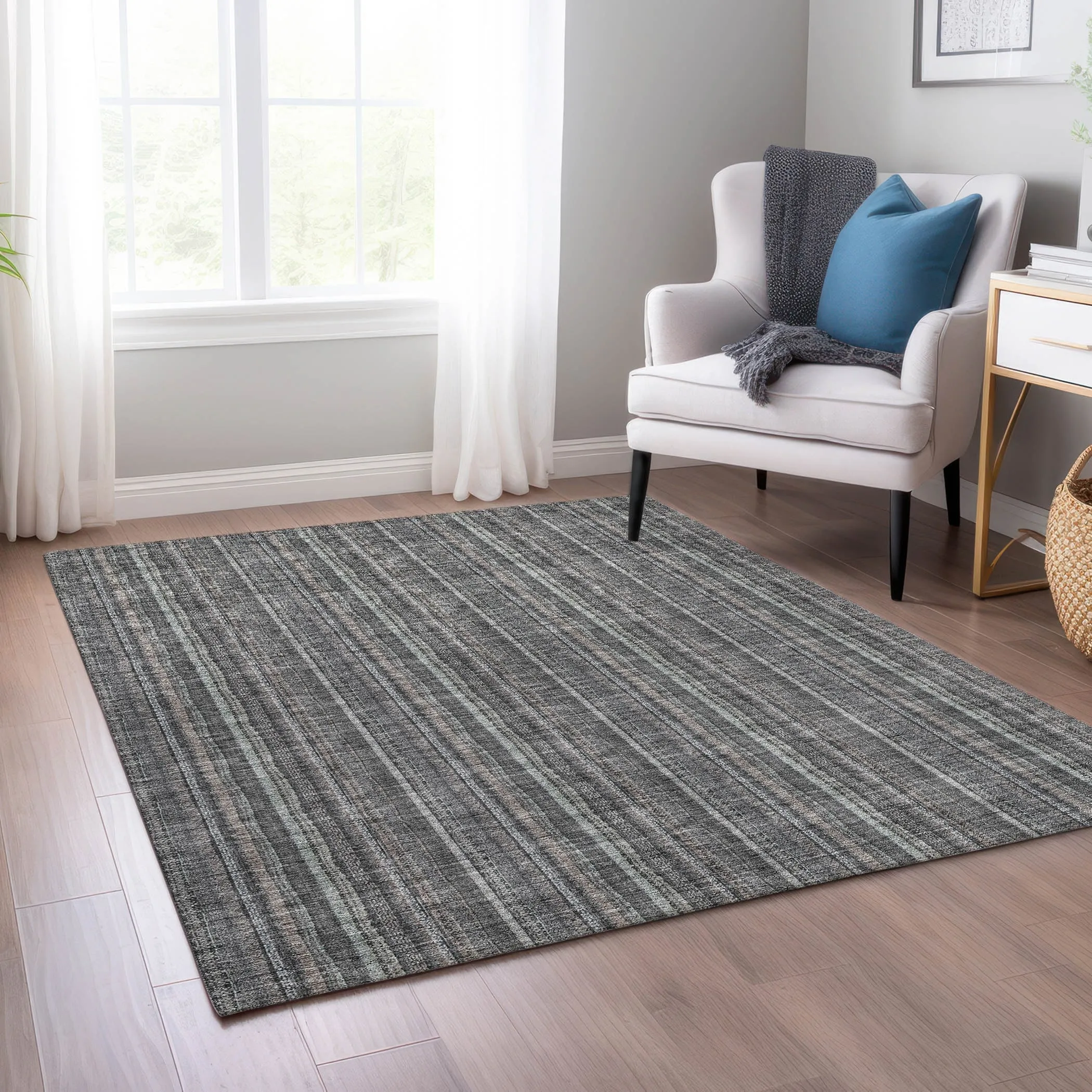 Machine Washable Indoor/ Outdoor Stripe Chantille Rug