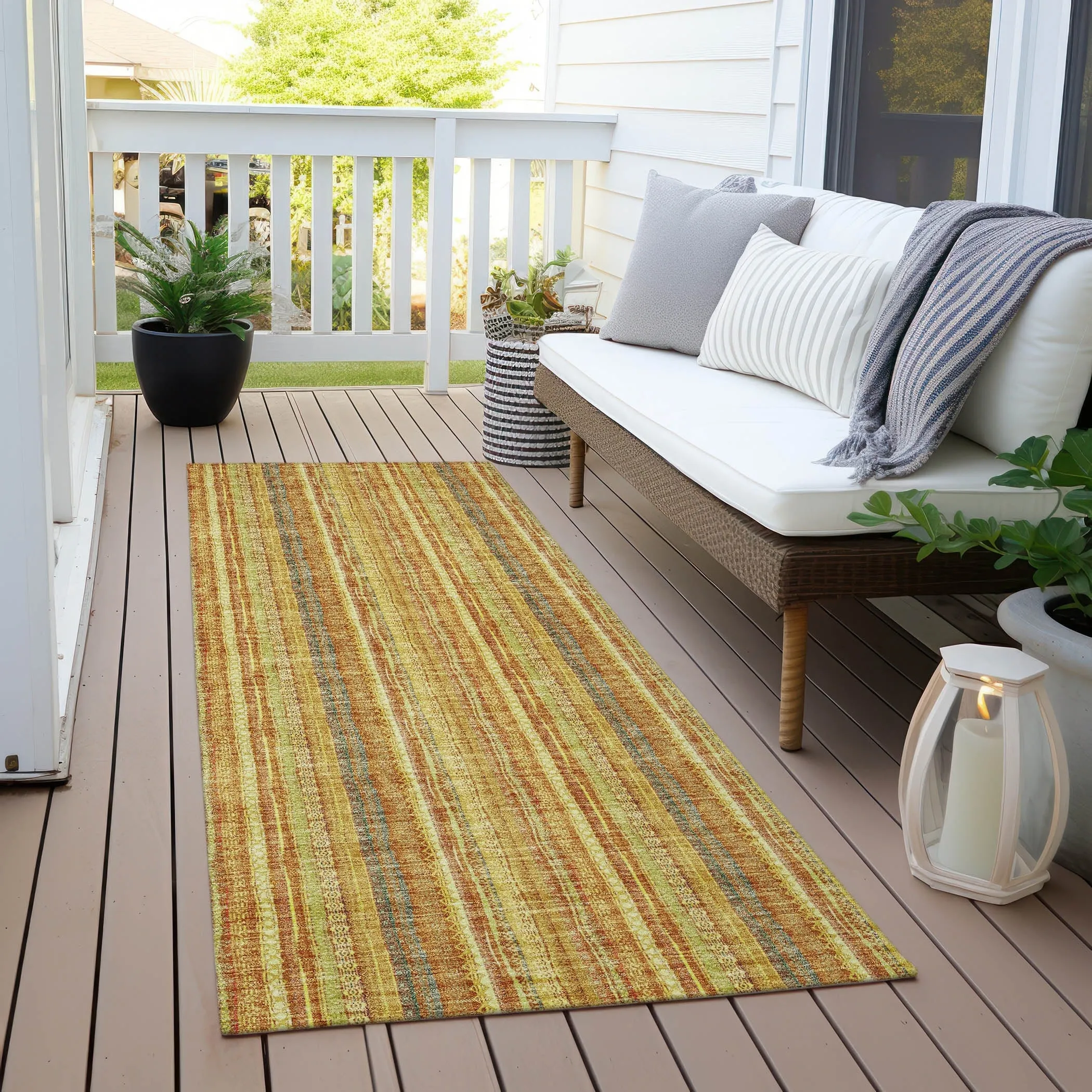 Machine Washable Indoor/ Outdoor Stripe Chantille Rug