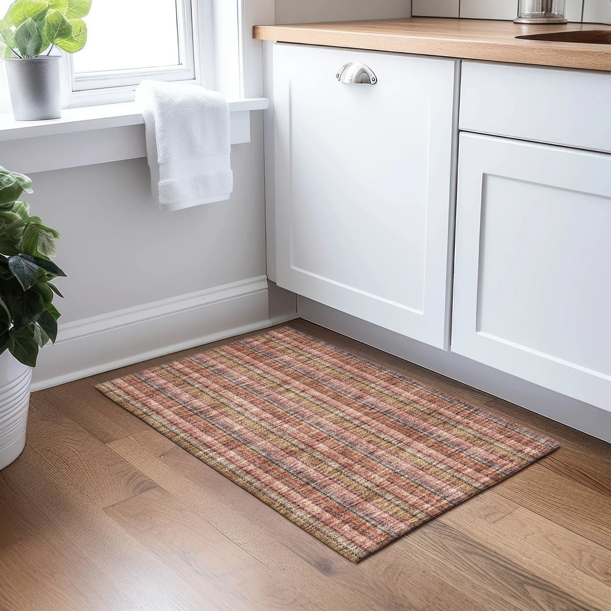Machine Washable Indoor/ Outdoor Stripe Chantille Rug