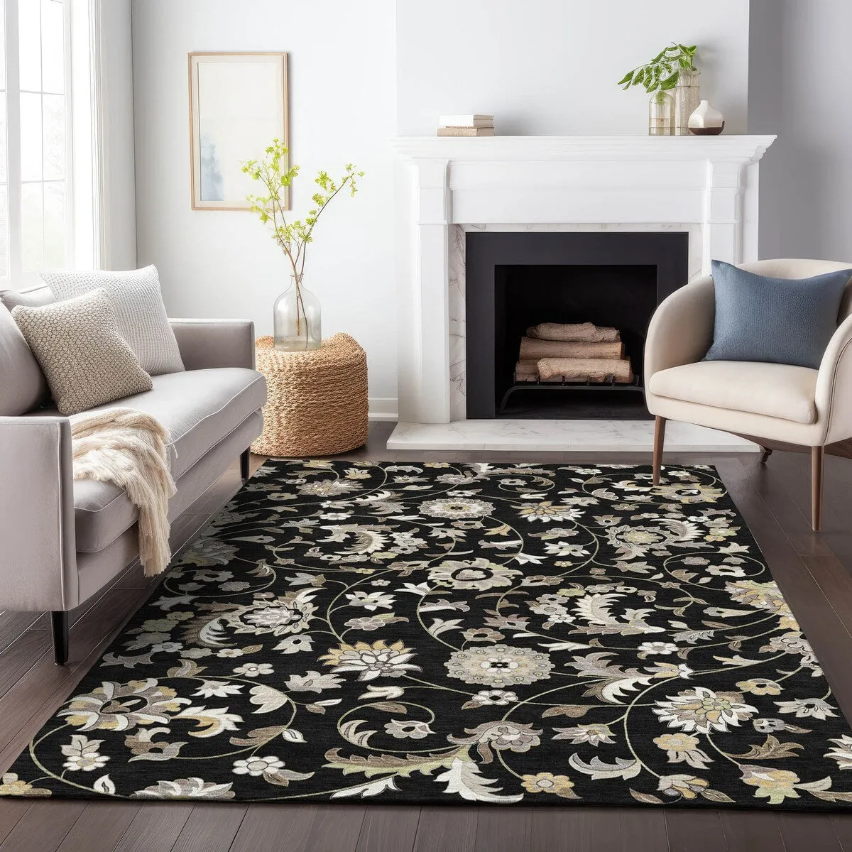Machine Washable Indoor/ Outdoor Traditional Chantille Rug