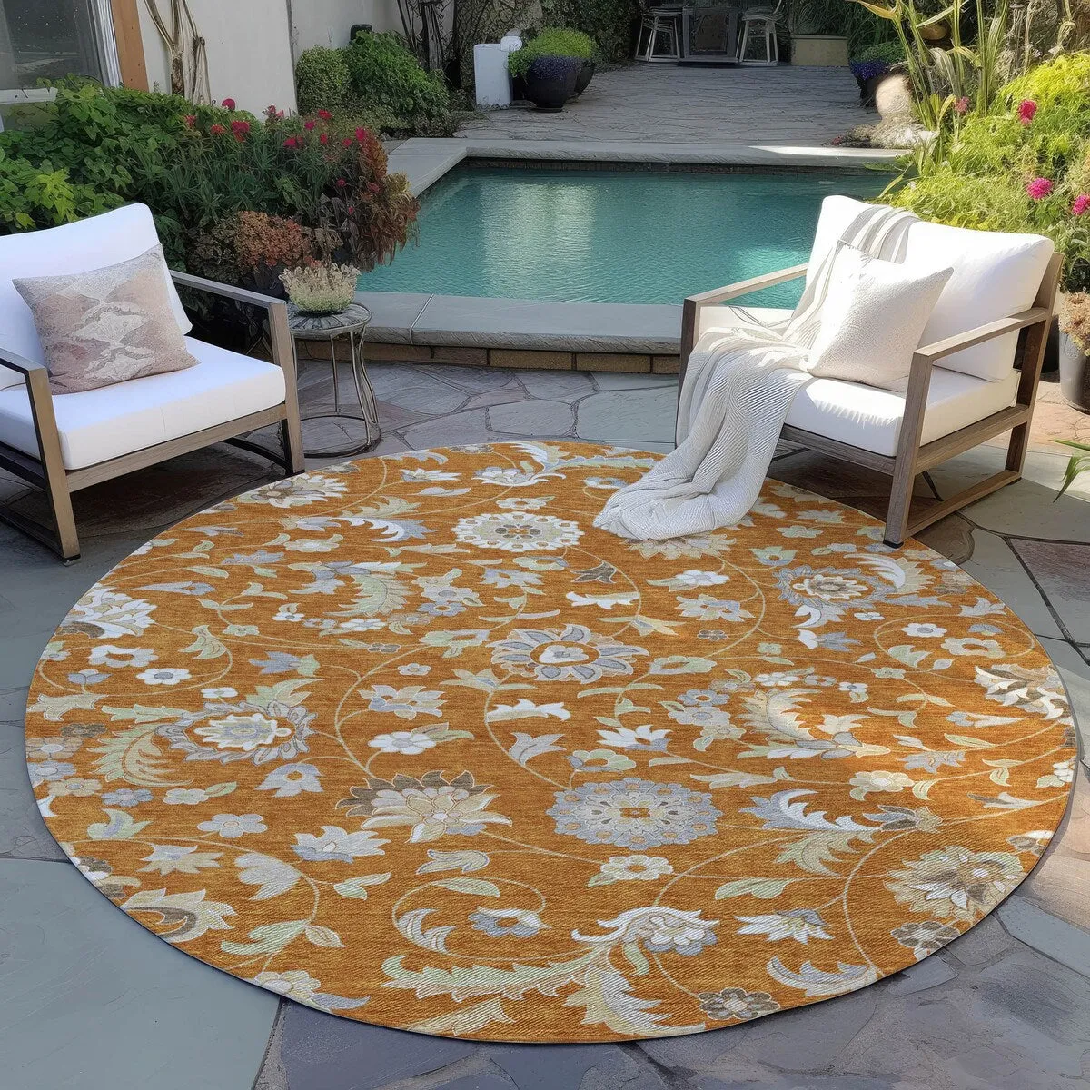 Machine Washable Indoor/ Outdoor Traditional Chantille Rug