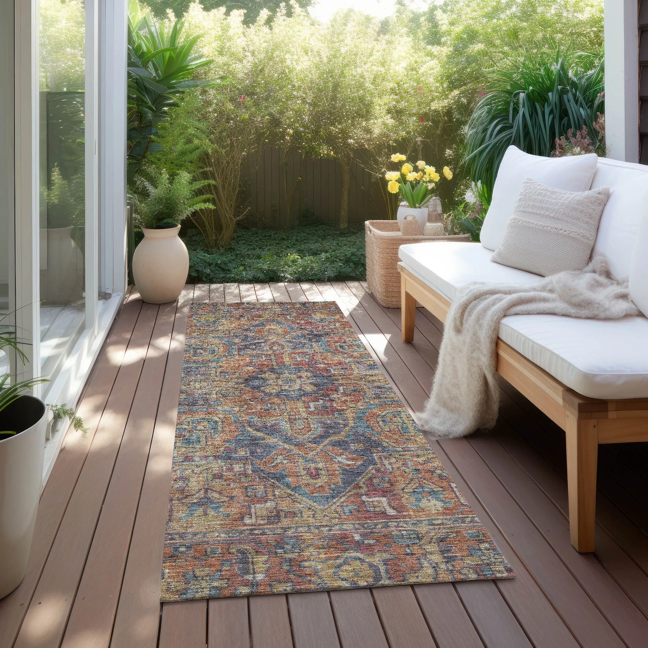Machine Washable Indoor/ Outdoor Traditional Persian Chantille Rug