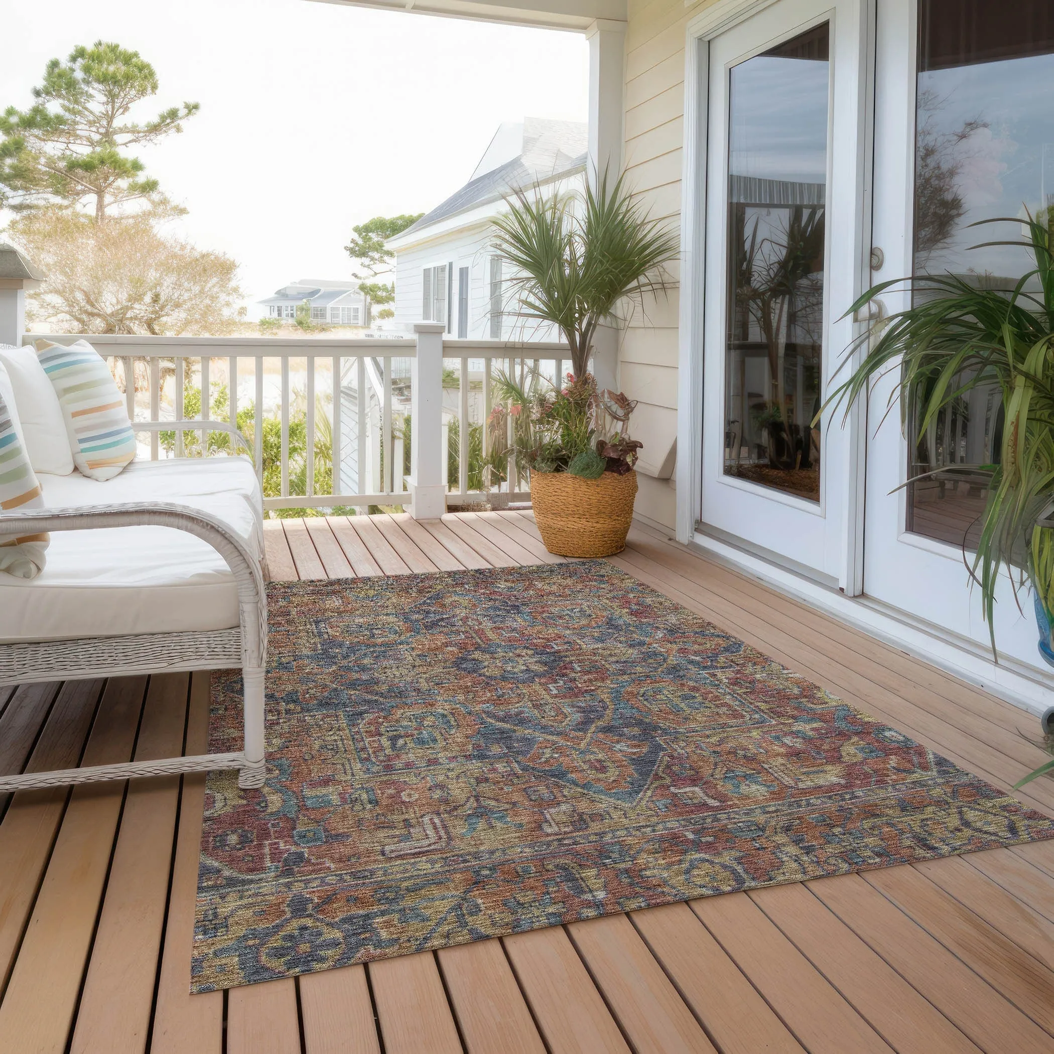 Machine Washable Indoor/ Outdoor Traditional Persian Chantille Rug