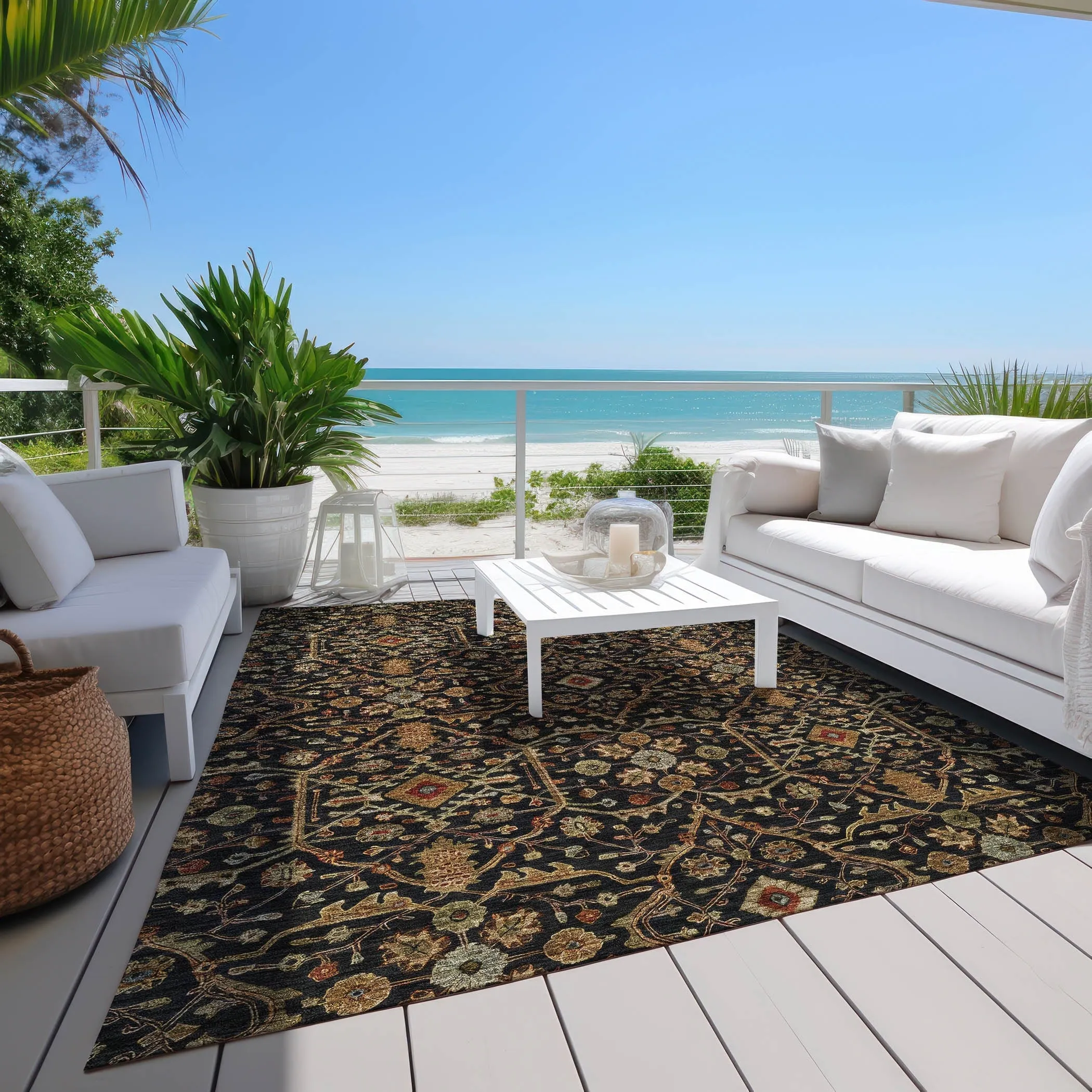 Machine Washable Indoor/ Outdoor Traditional Persian Chantille Rug