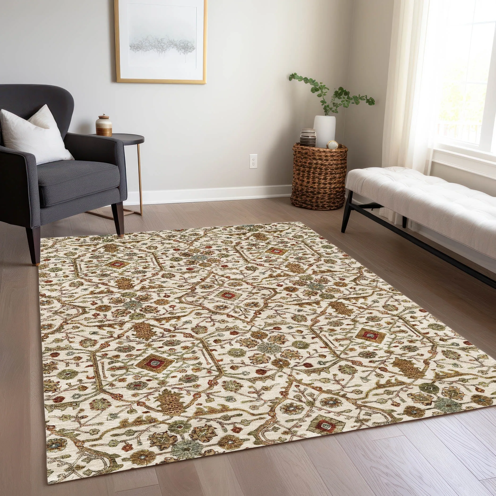 Machine Washable Indoor/ Outdoor Traditional Persian Chantille Rug