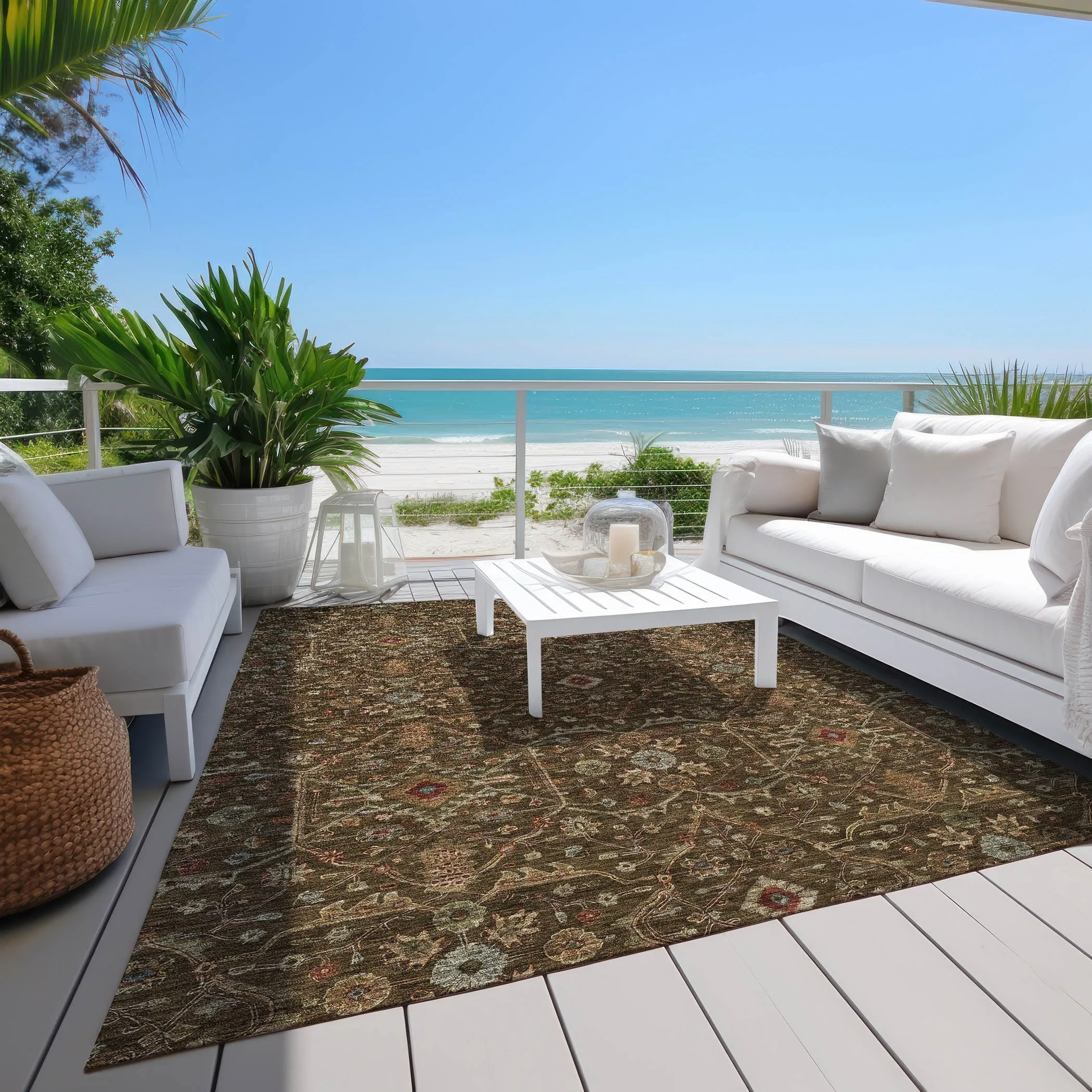 Machine Washable Indoor/ Outdoor Traditional Persian Chantille Rug