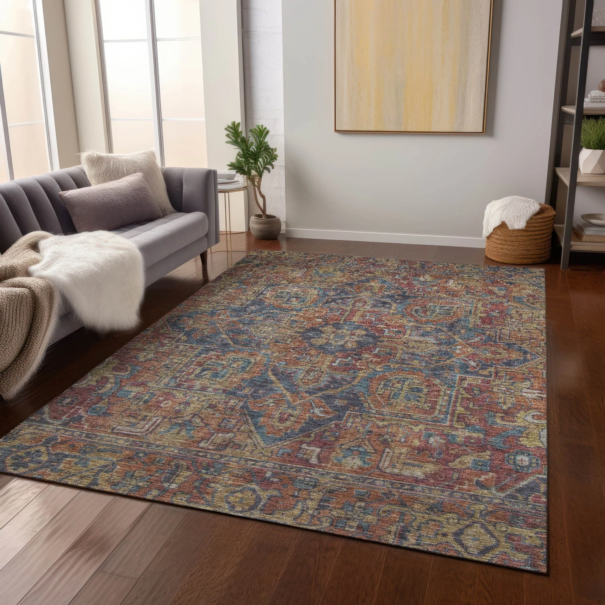 Machine Washable Indoor/ Outdoor Traditional Persian Chantille Rug