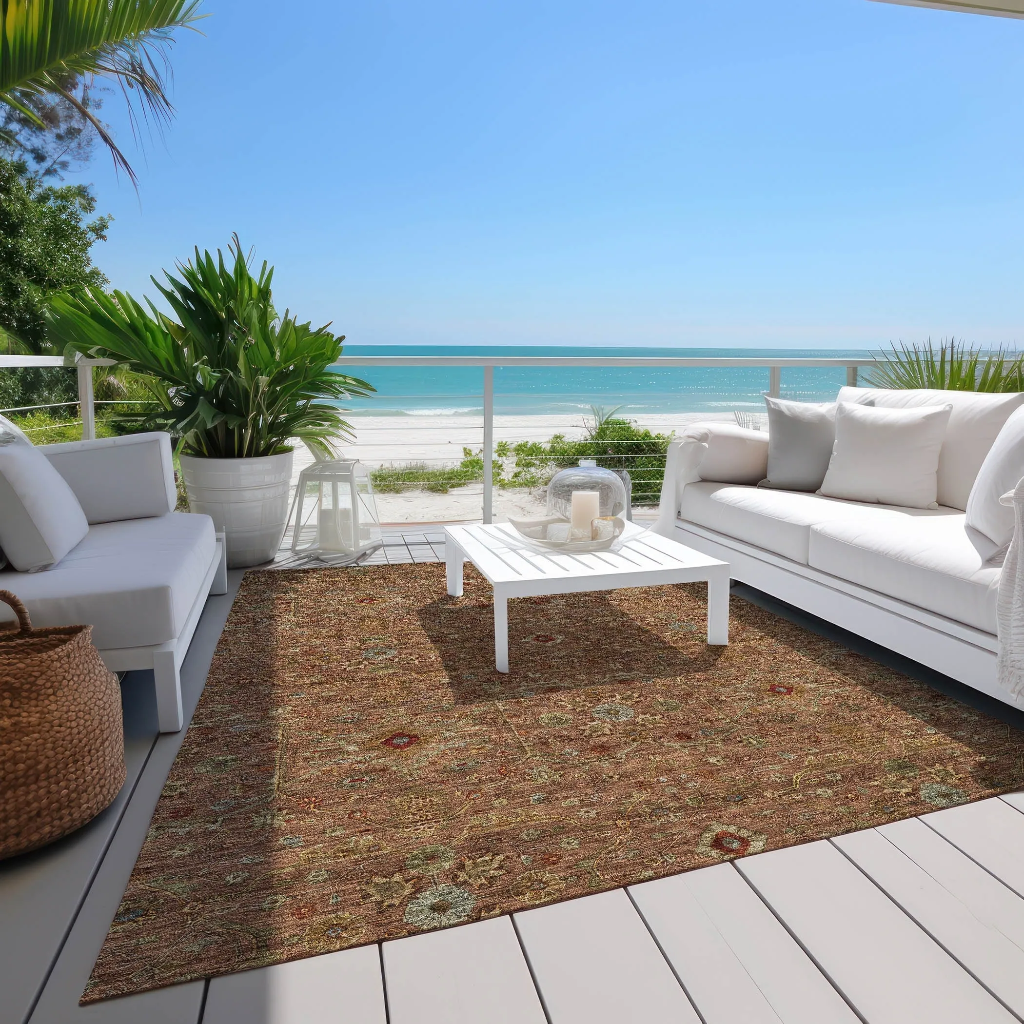 Machine Washable Indoor/ Outdoor Traditional Persian Chantille Rug