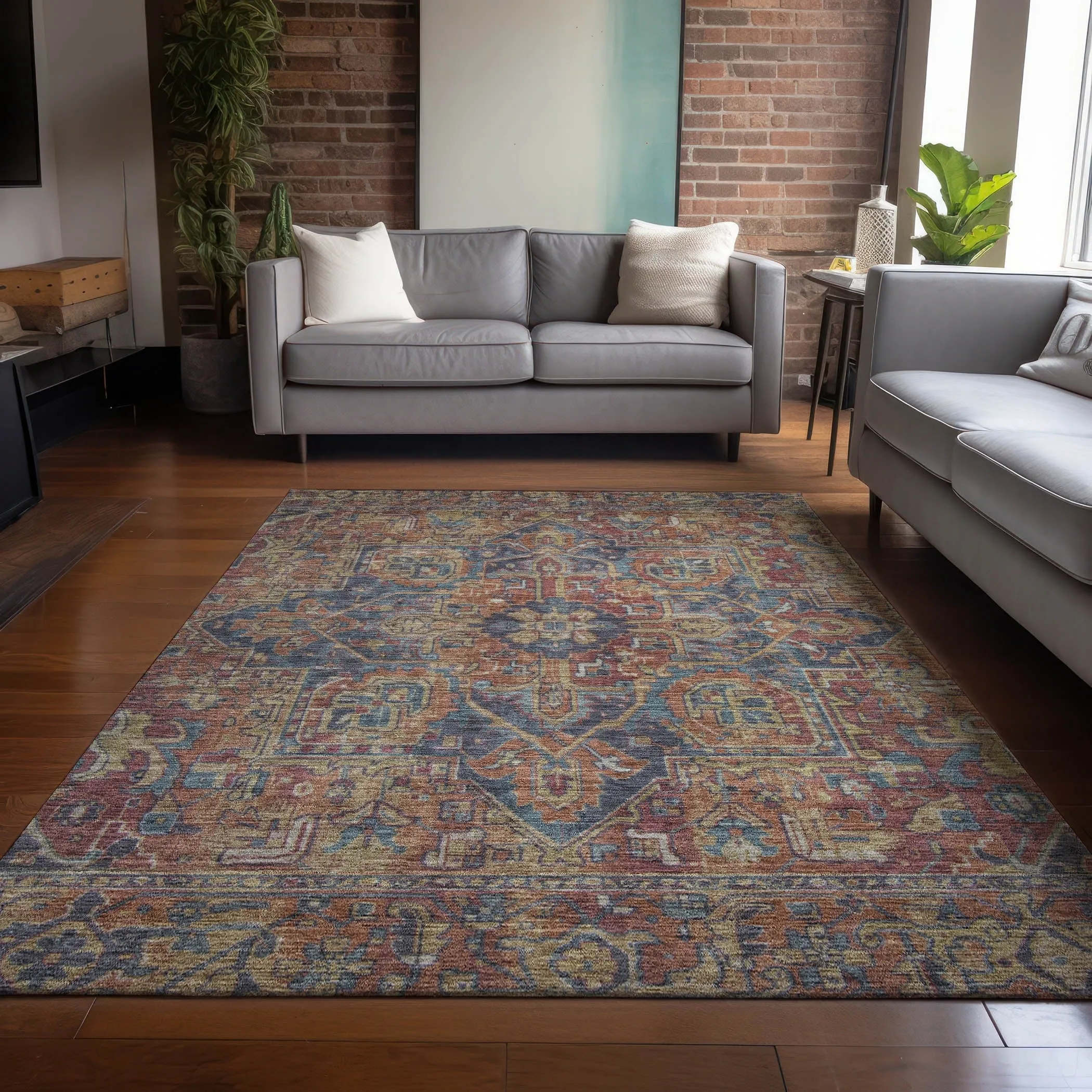 Machine Washable Indoor/ Outdoor Traditional Persian Chantille Rug