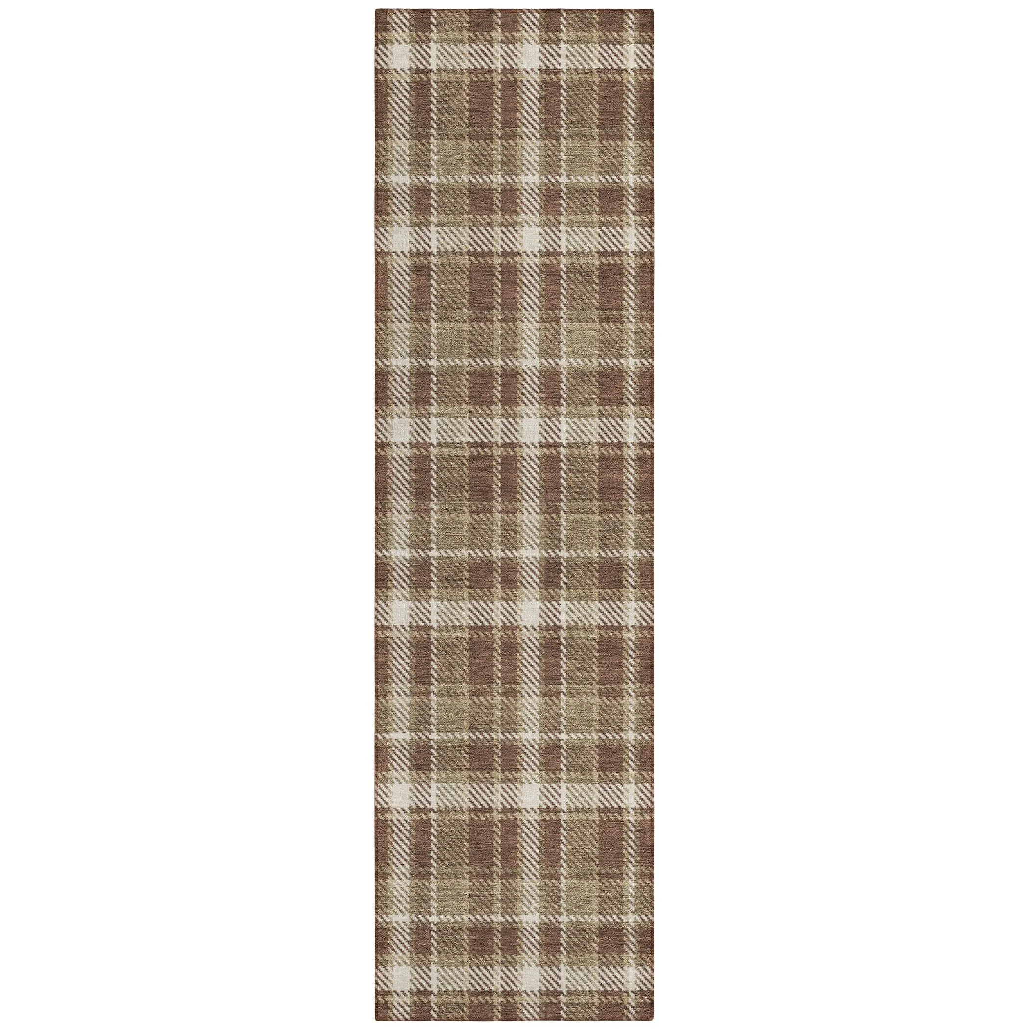 Machine Washable Indoor/ Outdoor Traditional Plaid Chantille Rug