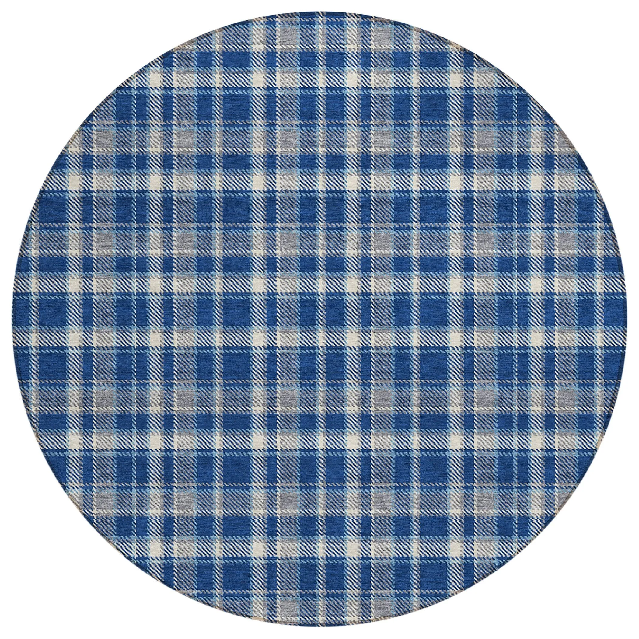 Machine Washable Indoor/ Outdoor Traditional Plaid Chantille Rug