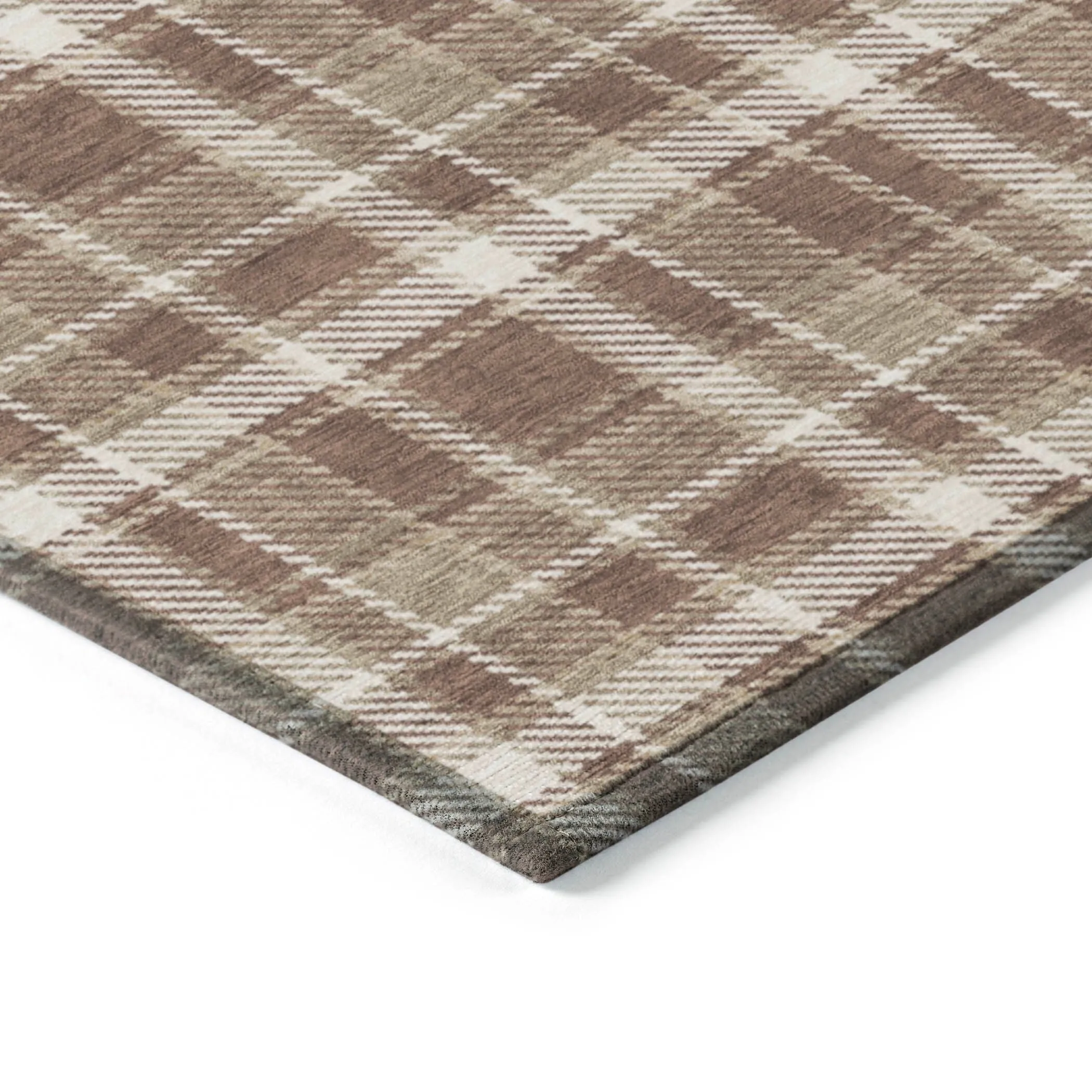 Machine Washable Indoor/ Outdoor Traditional Plaid Chantille Rug