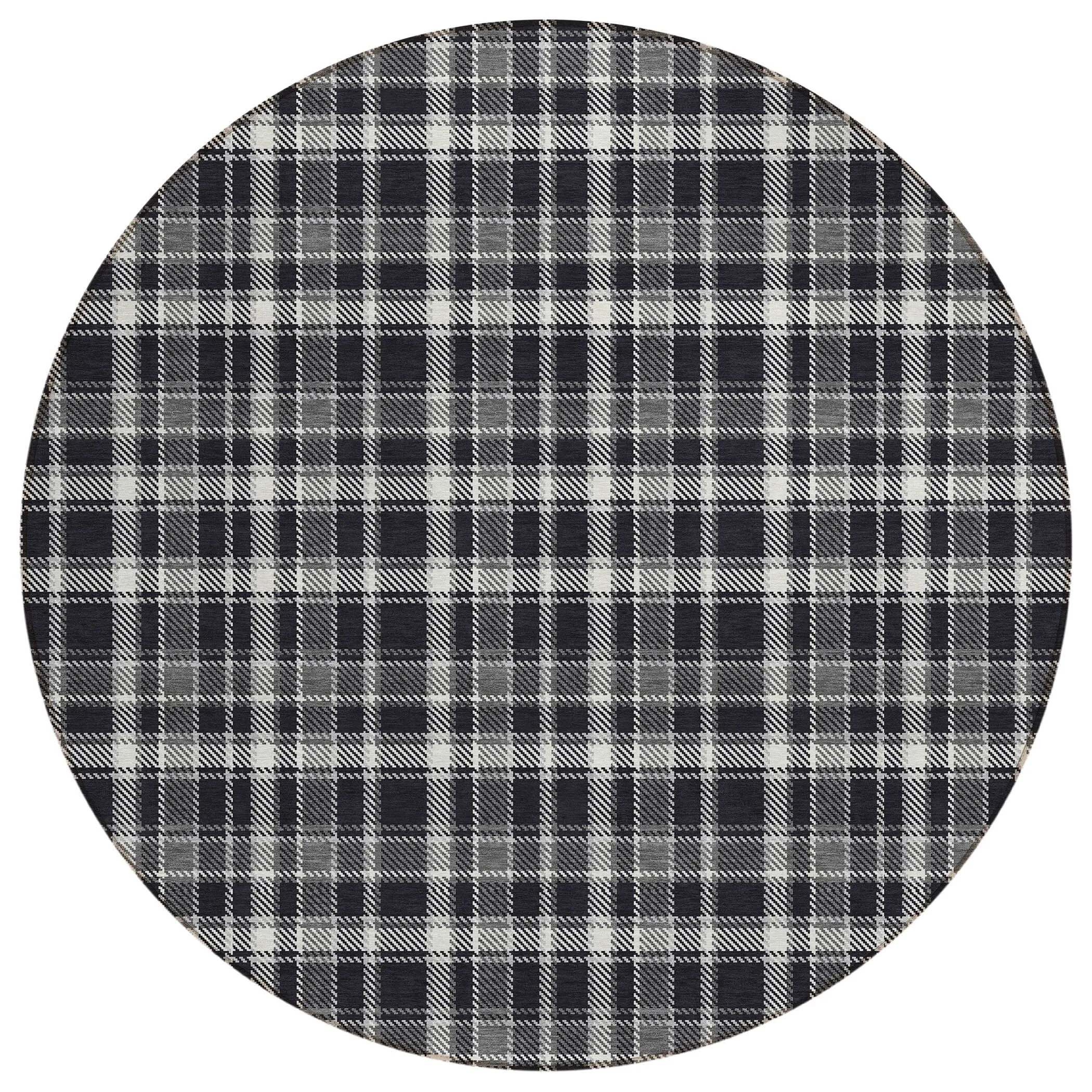 Machine Washable Indoor/ Outdoor Traditional Plaid Chantille Rug