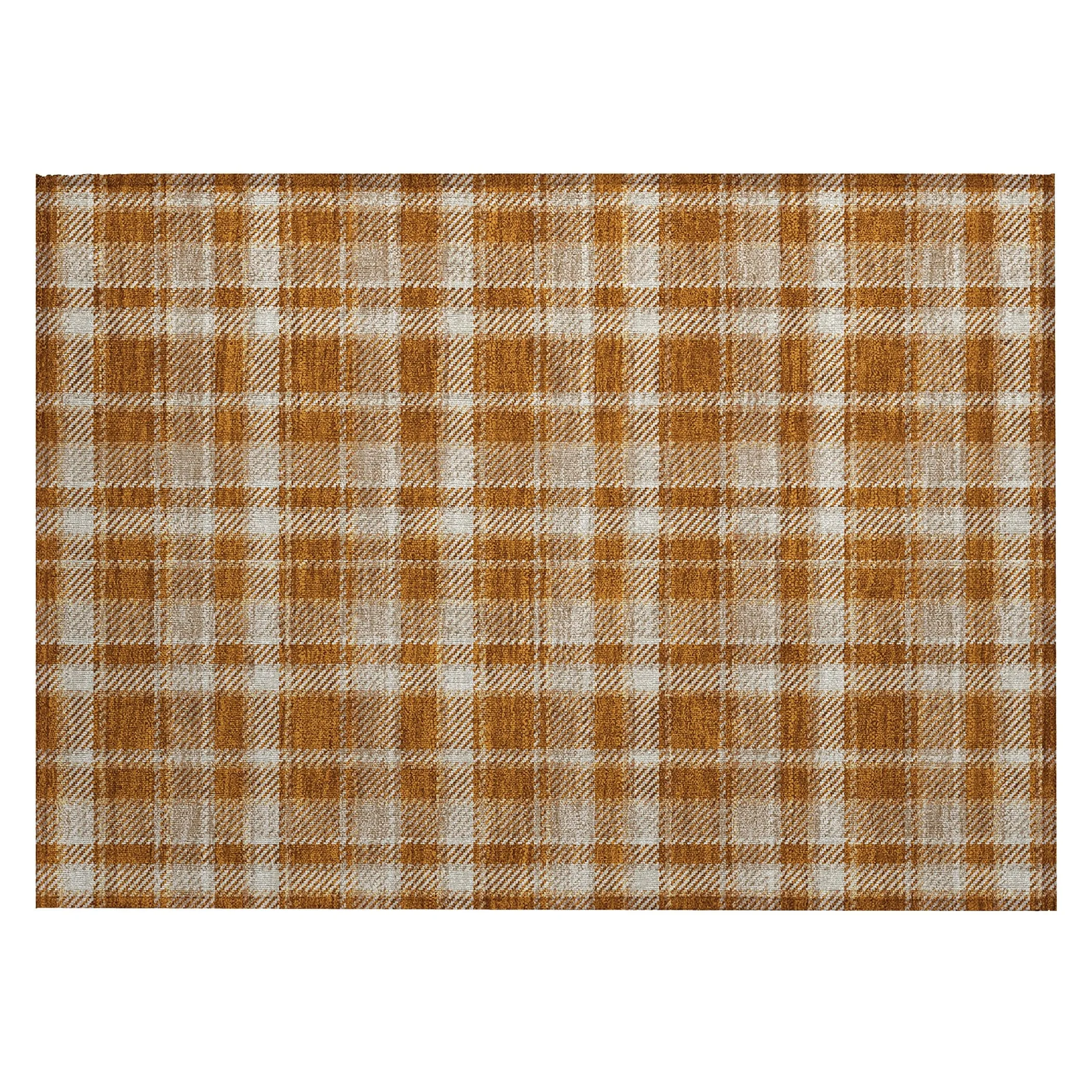 Machine Washable Indoor/ Outdoor Traditional Plaid Chantille Rug