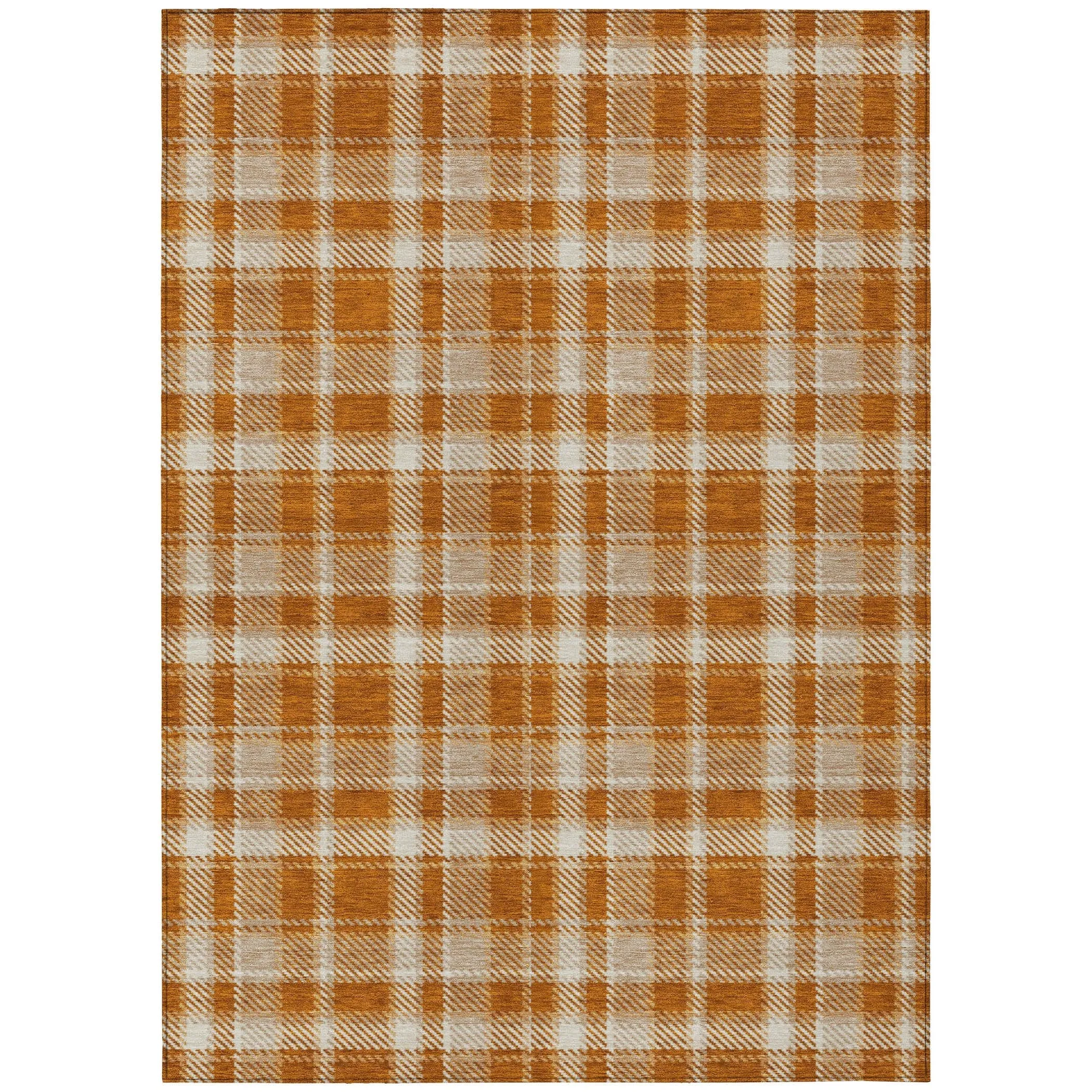 Machine Washable Indoor/ Outdoor Traditional Plaid Chantille Rug