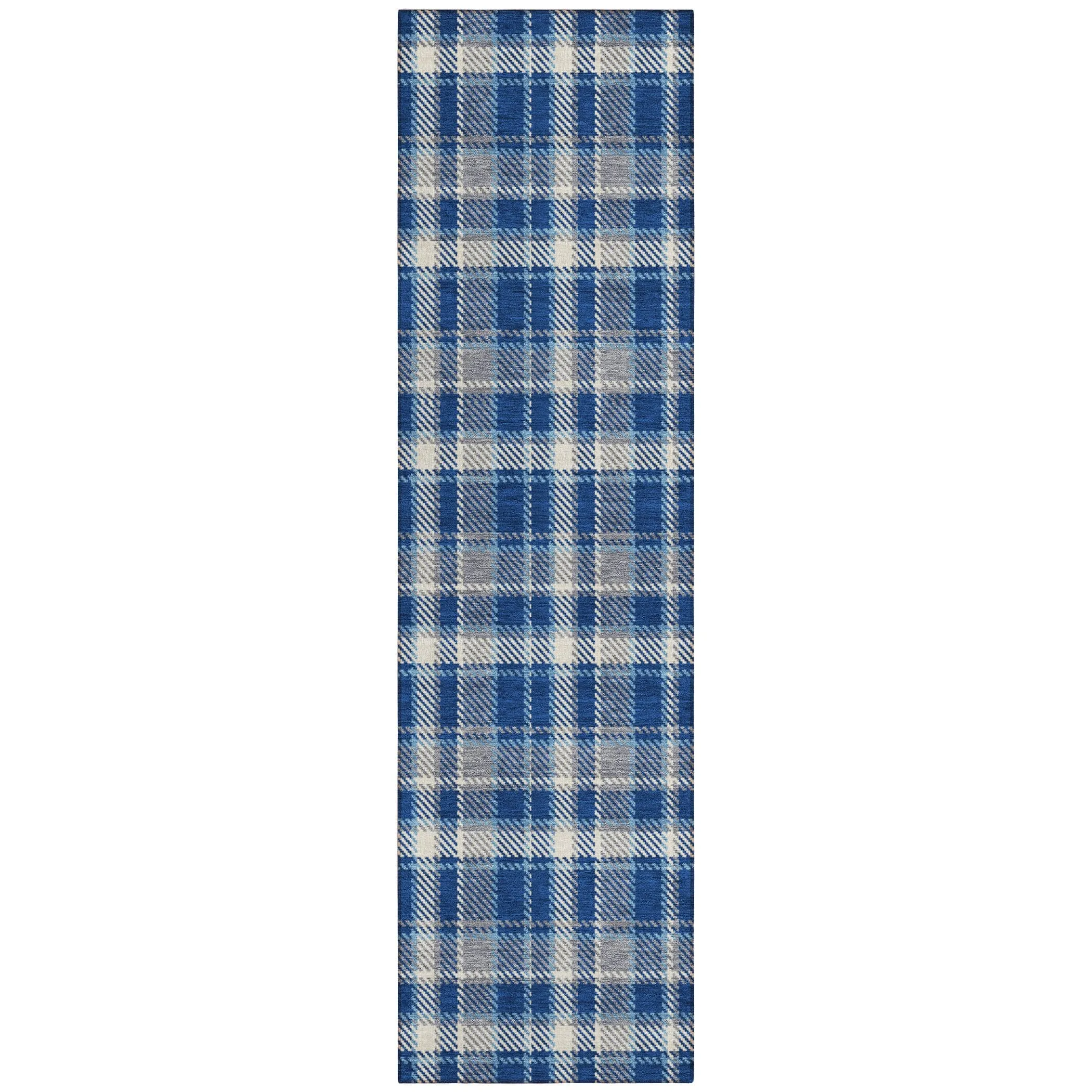 Machine Washable Indoor/ Outdoor Traditional Plaid Chantille Rug