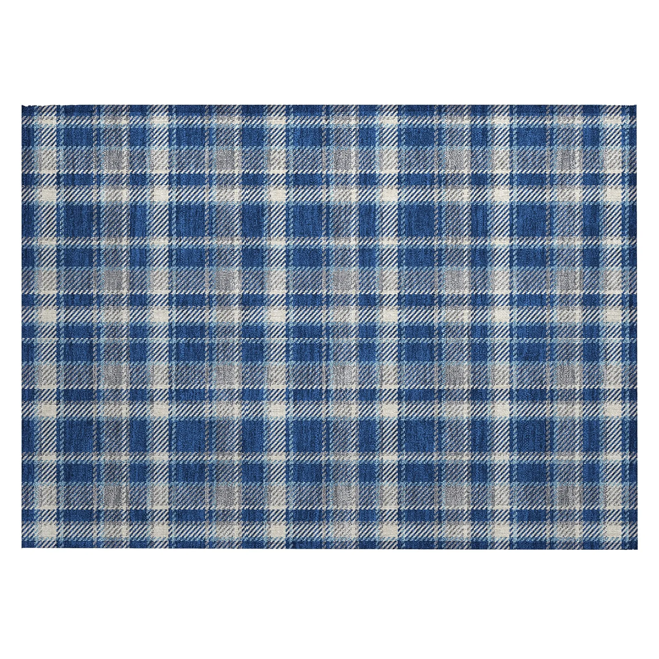 Machine Washable Indoor/ Outdoor Traditional Plaid Chantille Rug
