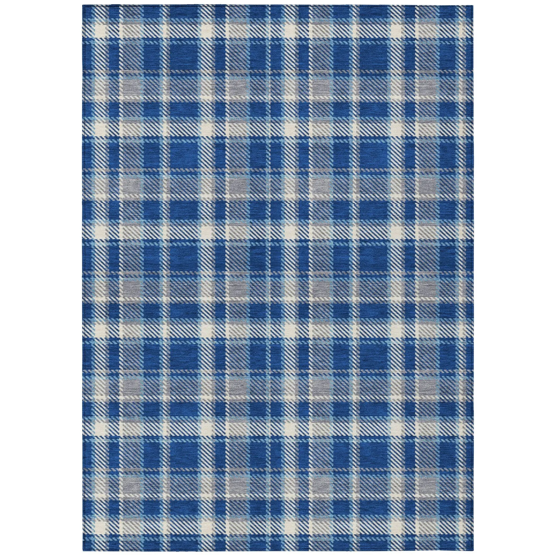 Machine Washable Indoor/ Outdoor Traditional Plaid Chantille Rug