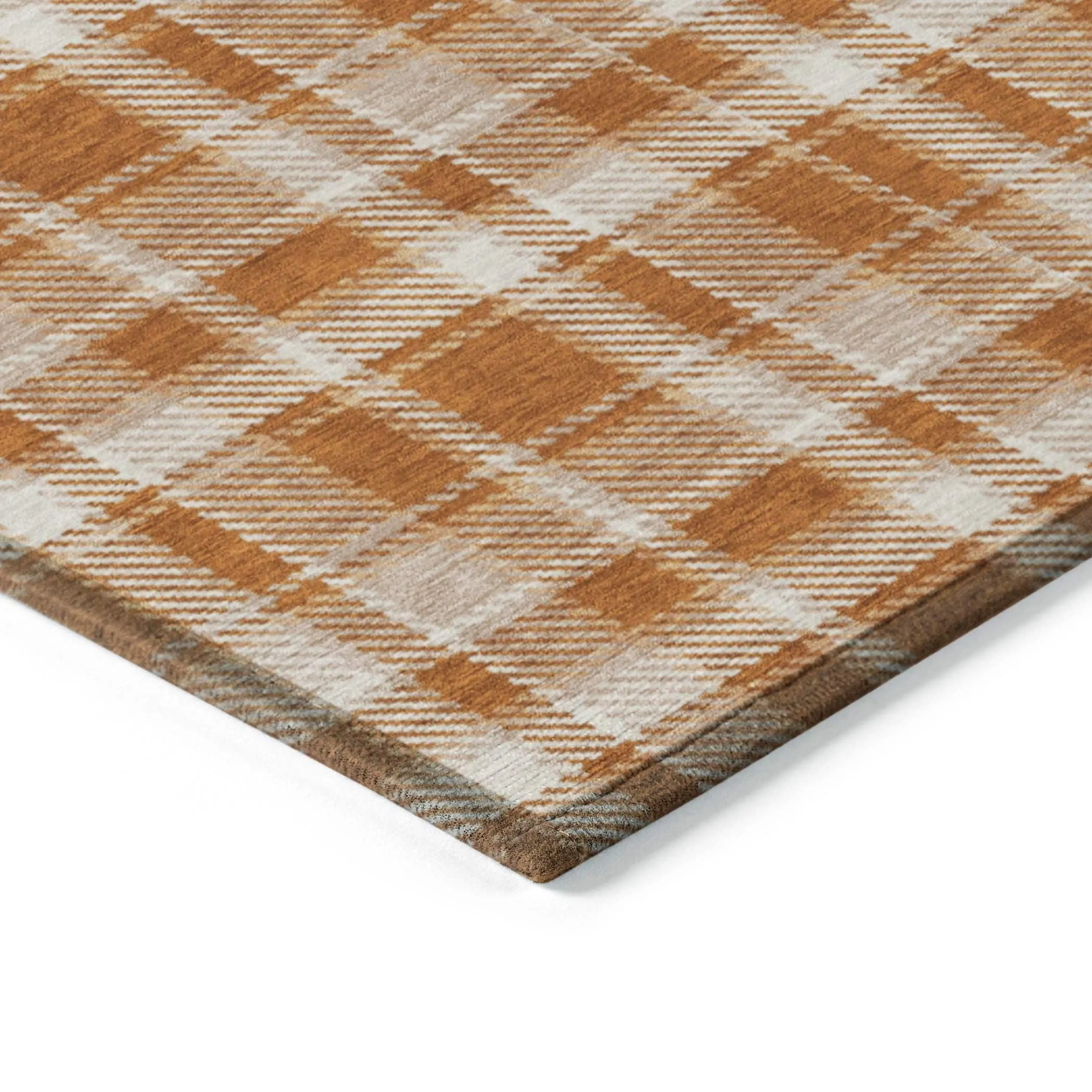 Machine Washable Indoor/ Outdoor Traditional Plaid Chantille Rug