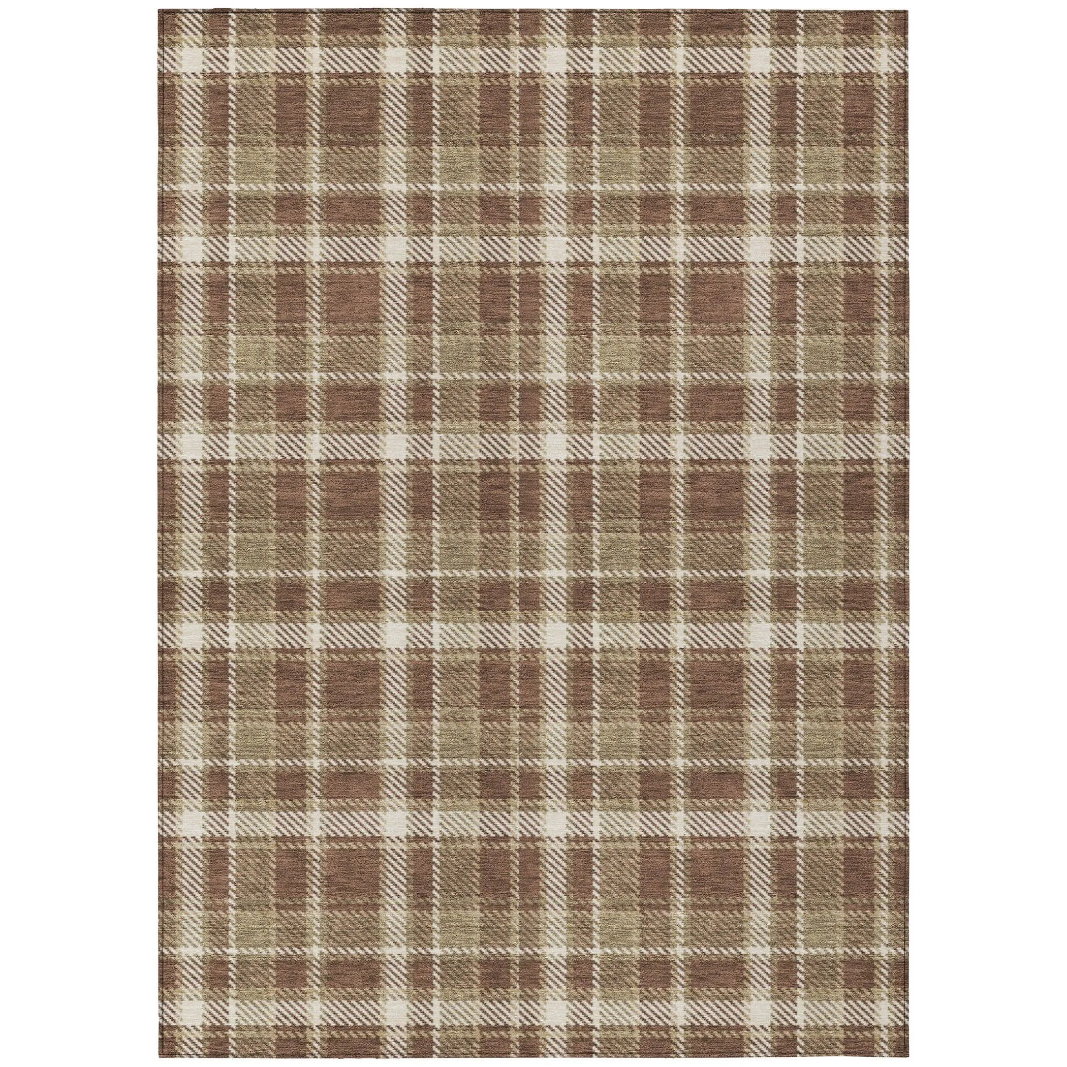 Machine Washable Indoor/ Outdoor Traditional Plaid Chantille Rug
