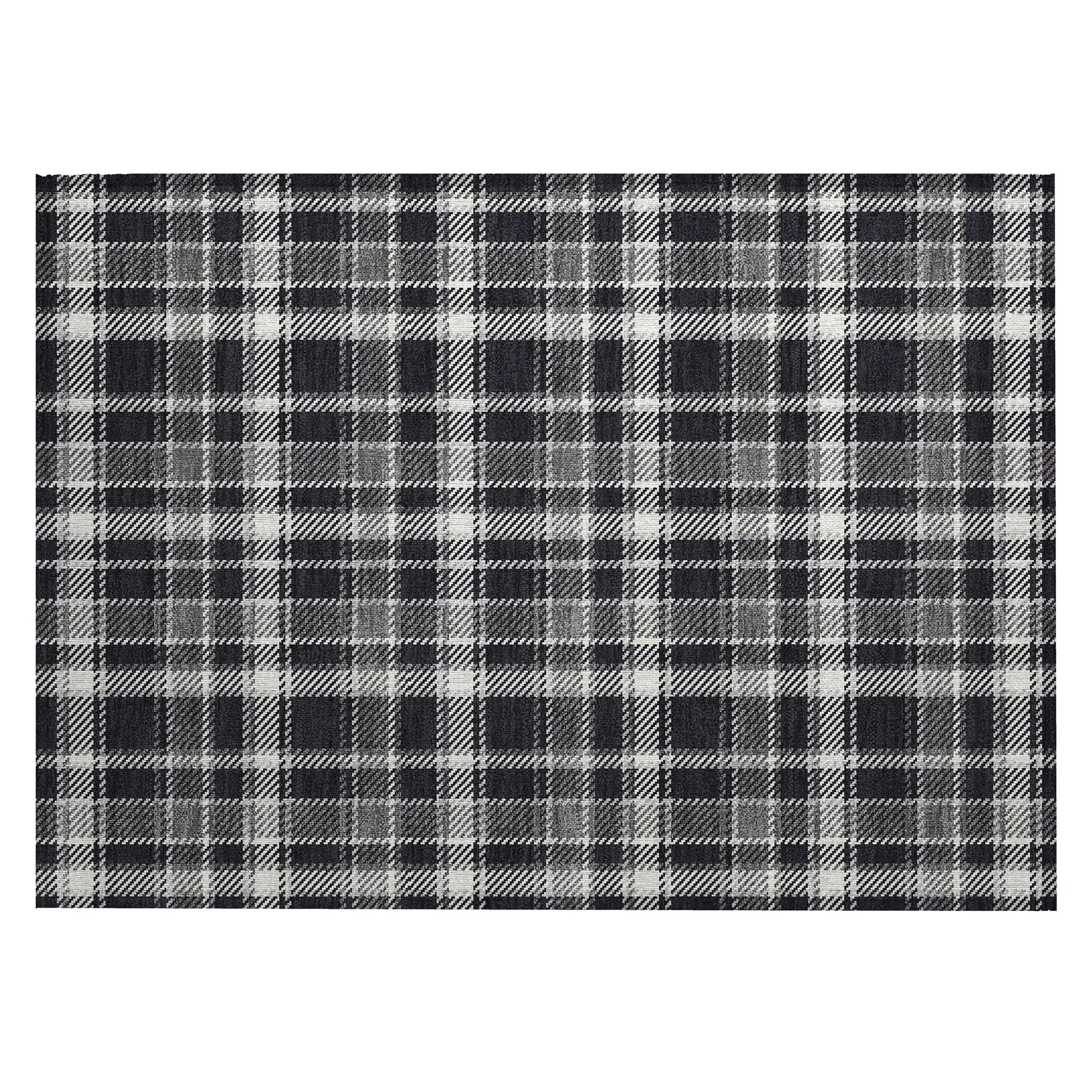 Machine Washable Indoor/ Outdoor Traditional Plaid Chantille Rug