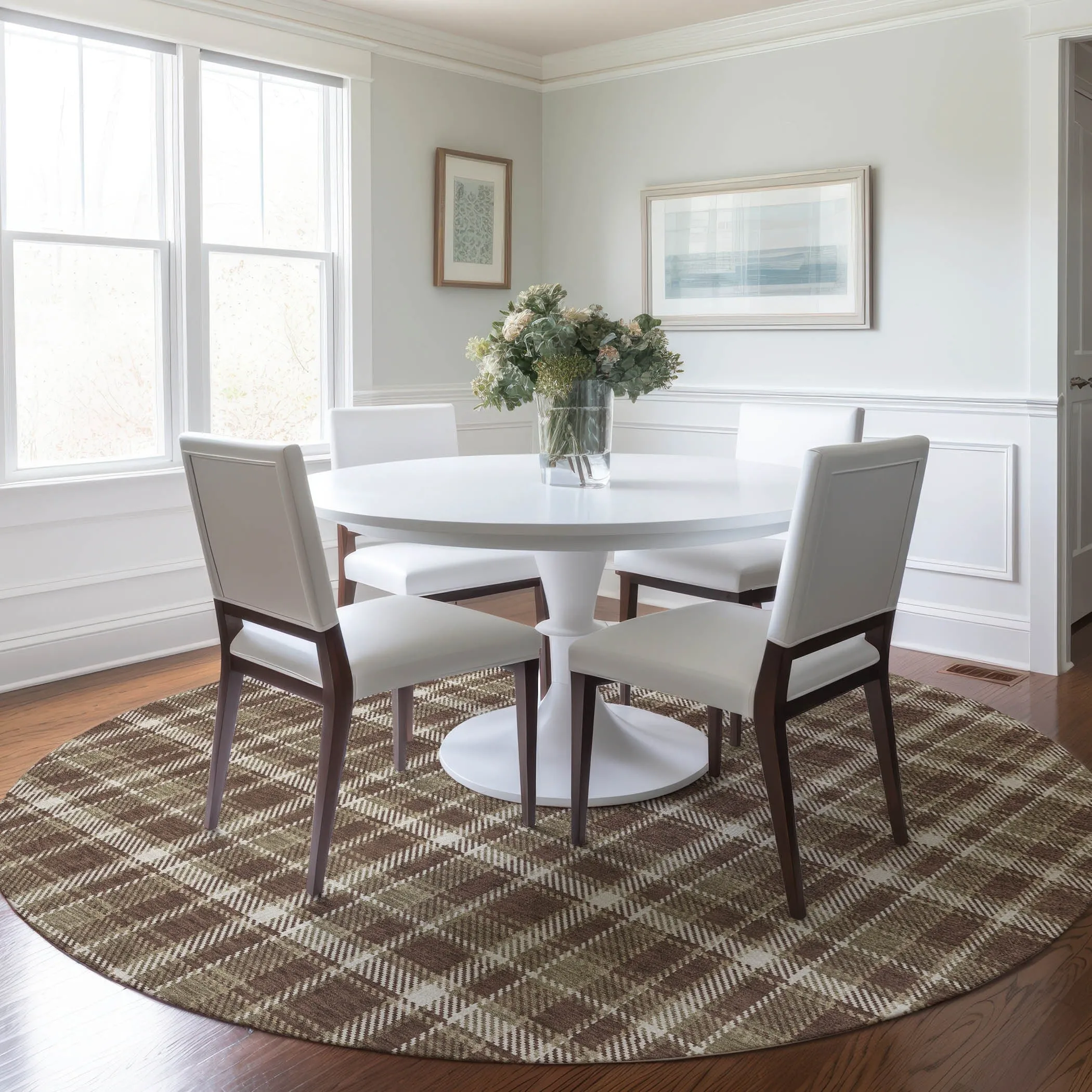 Machine Washable Indoor/ Outdoor Traditional Plaid Chantille Rug