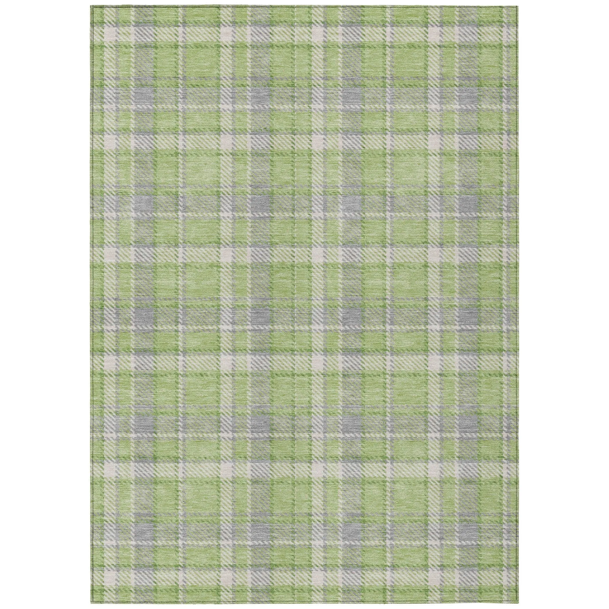 Machine Washable Indoor/ Outdoor Traditional Plaid Chantille Rug