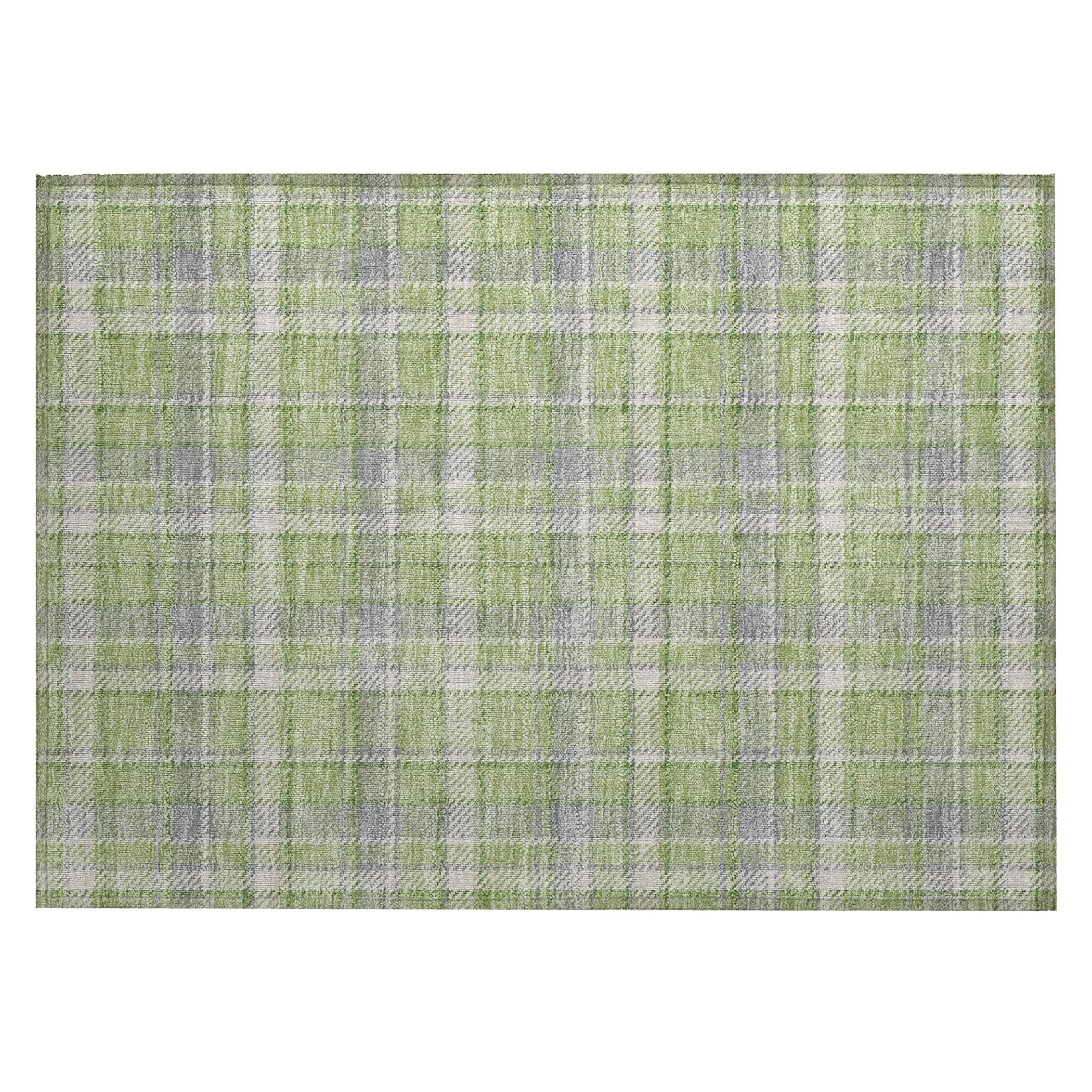 Machine Washable Indoor/ Outdoor Traditional Plaid Chantille Rug