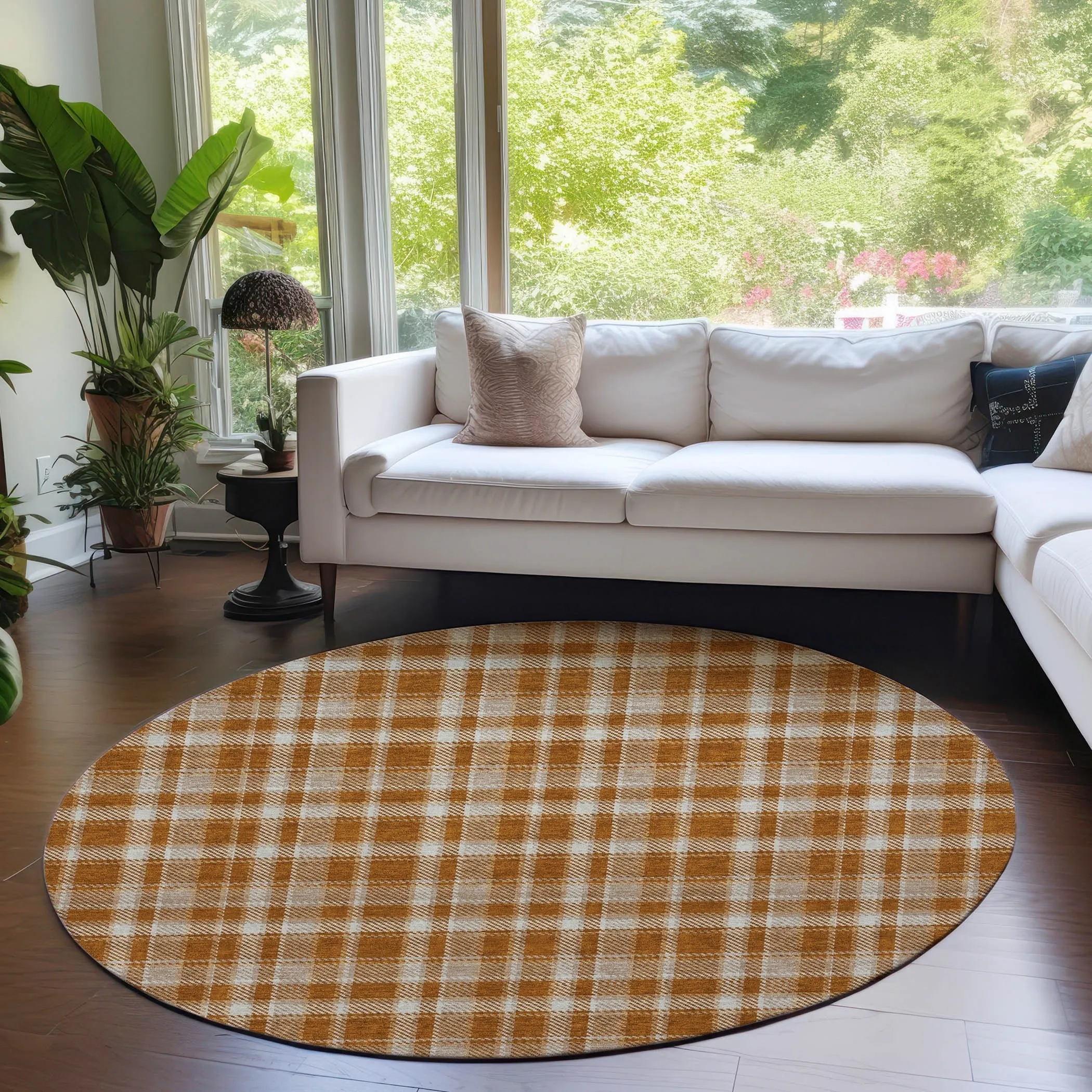 Machine Washable Indoor/ Outdoor Traditional Plaid Chantille Rug