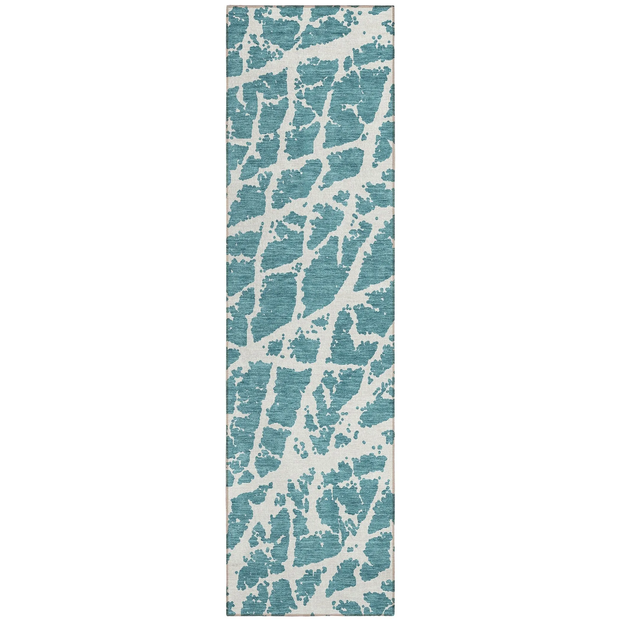 Machine Washable Indoor/ Outdoor Transitional Teal Crackle Chantille Rug