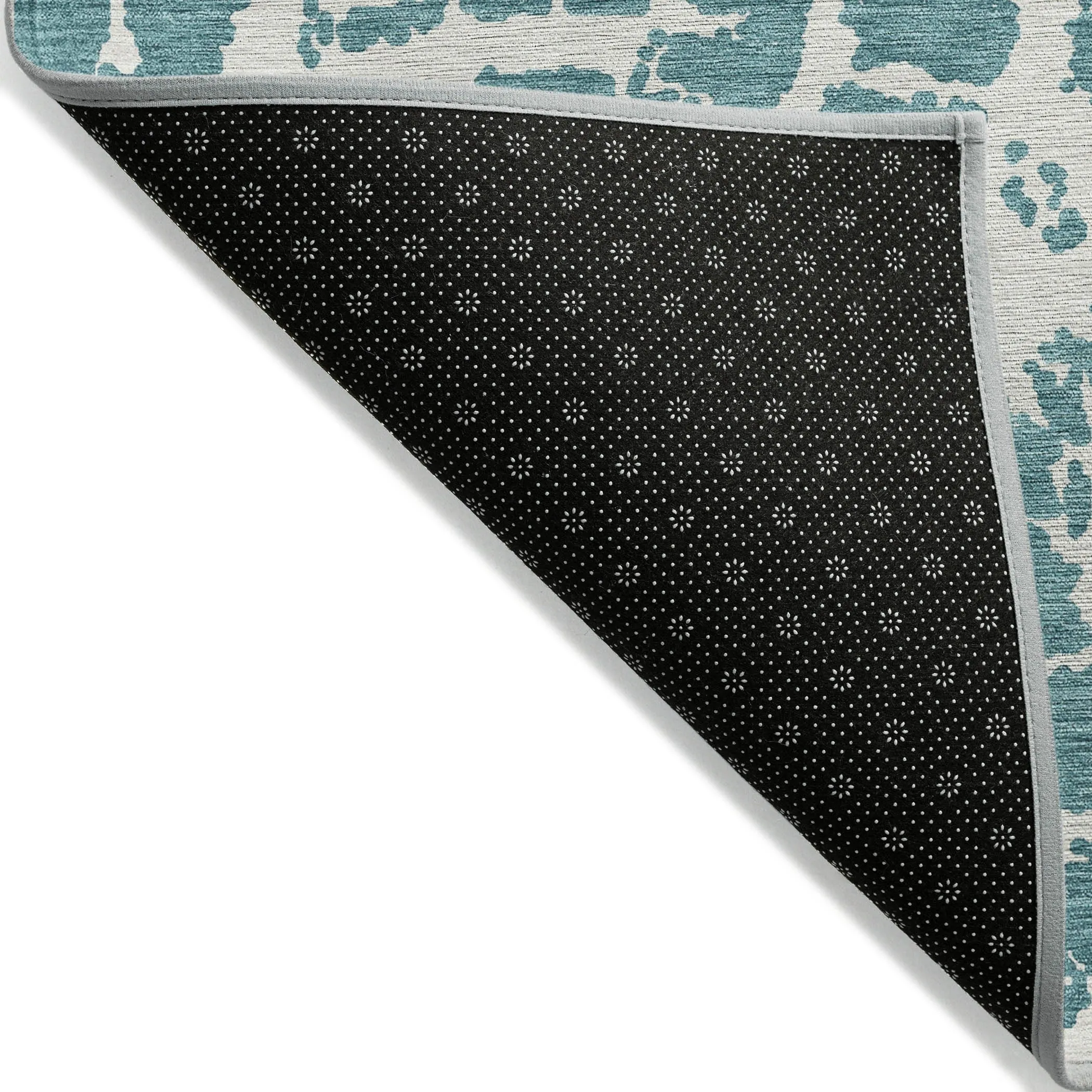 Machine Washable Indoor/ Outdoor Transitional Teal Crackle Chantille Rug