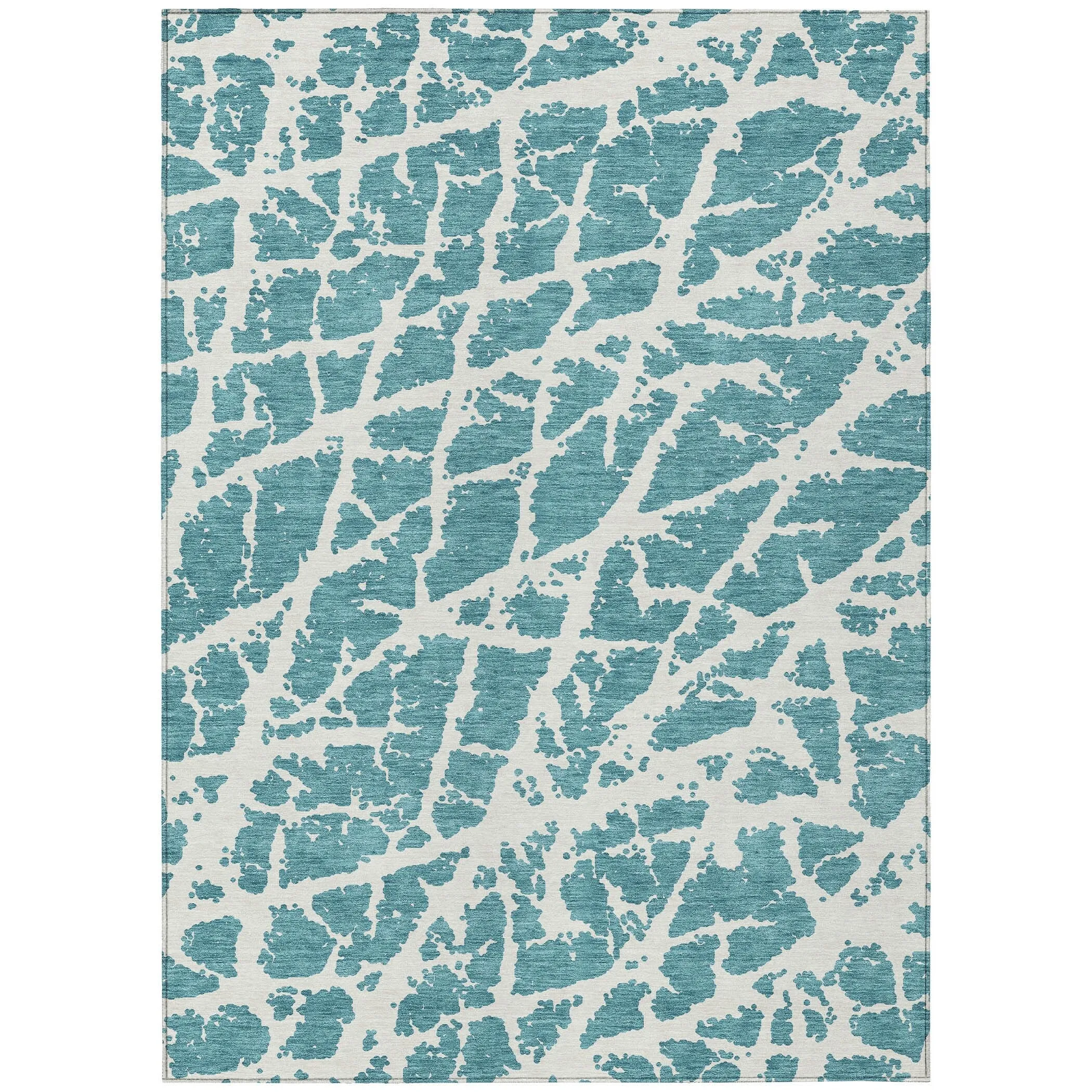 Machine Washable Indoor/ Outdoor Transitional Teal Crackle Chantille Rug