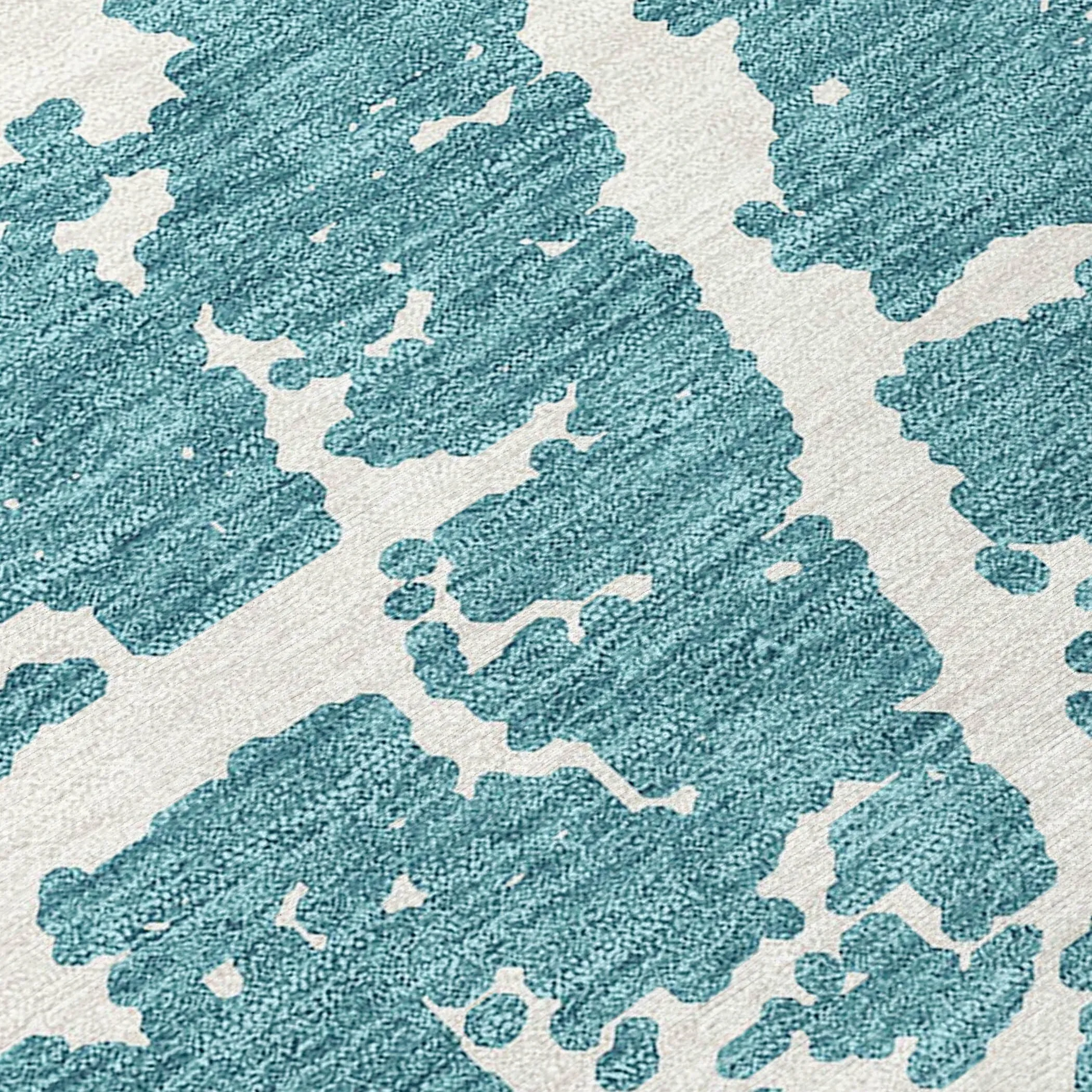 Machine Washable Indoor/ Outdoor Transitional Teal Crackle Chantille Rug