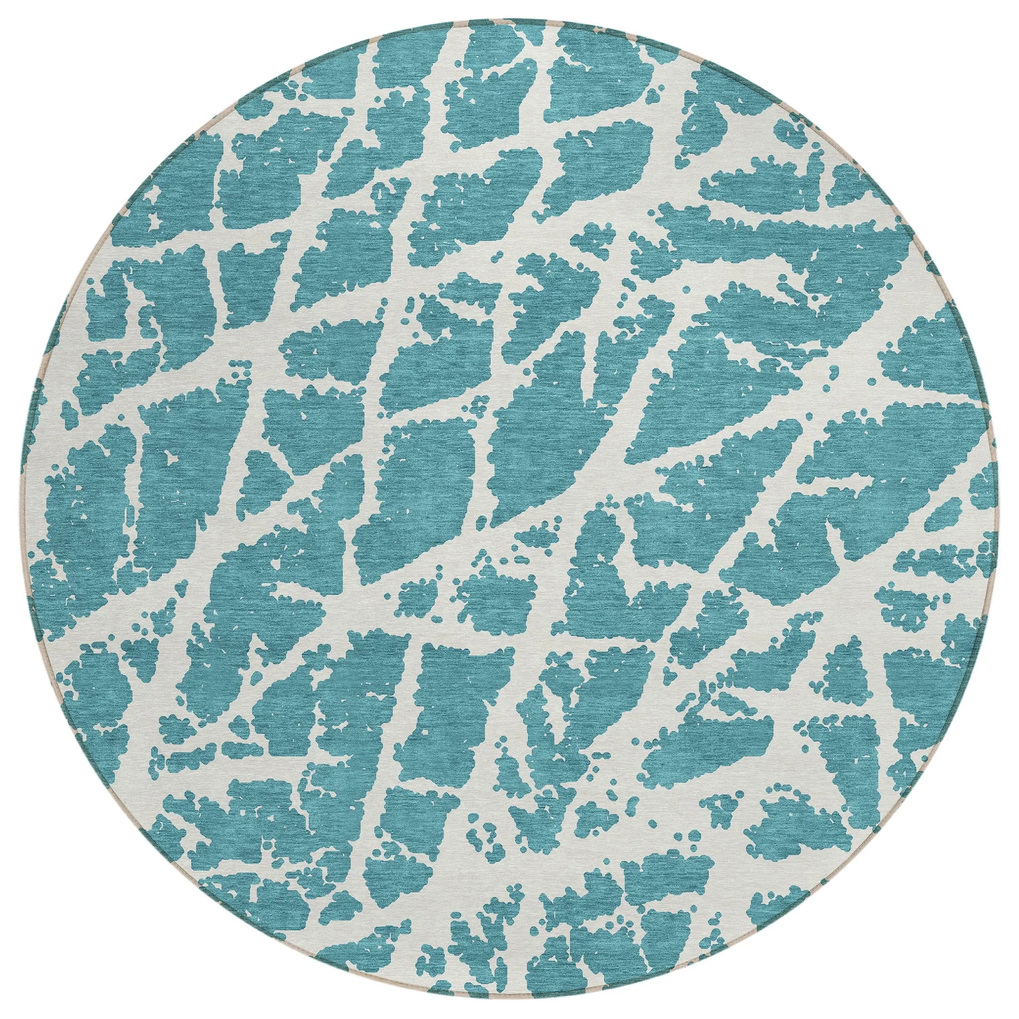 Machine Washable Indoor/ Outdoor Transitional Teal Crackle Chantille Rug