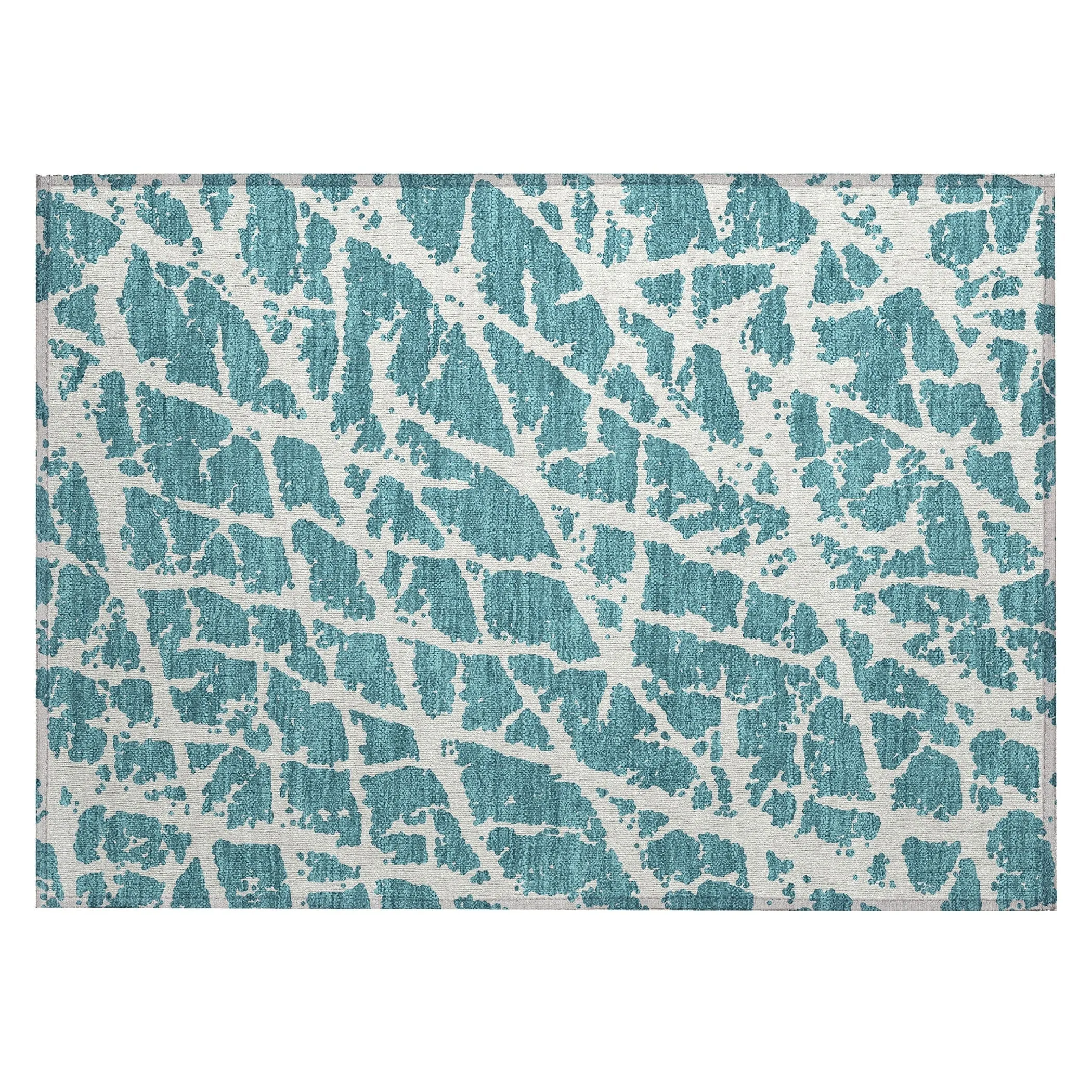 Machine Washable Indoor/ Outdoor Transitional Teal Crackle Chantille Rug