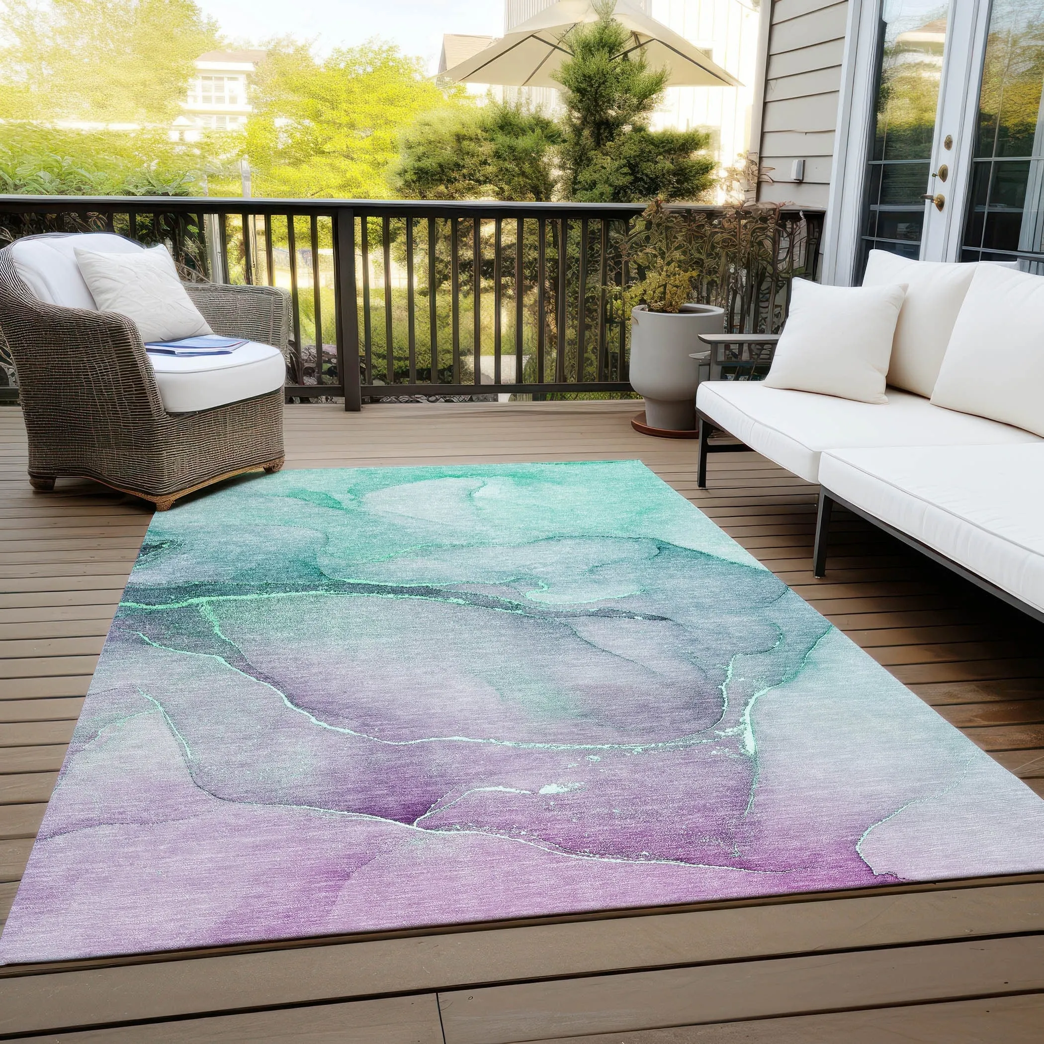 Machine Washable Indoor/ Outdoor Watercolor Chantille Rug