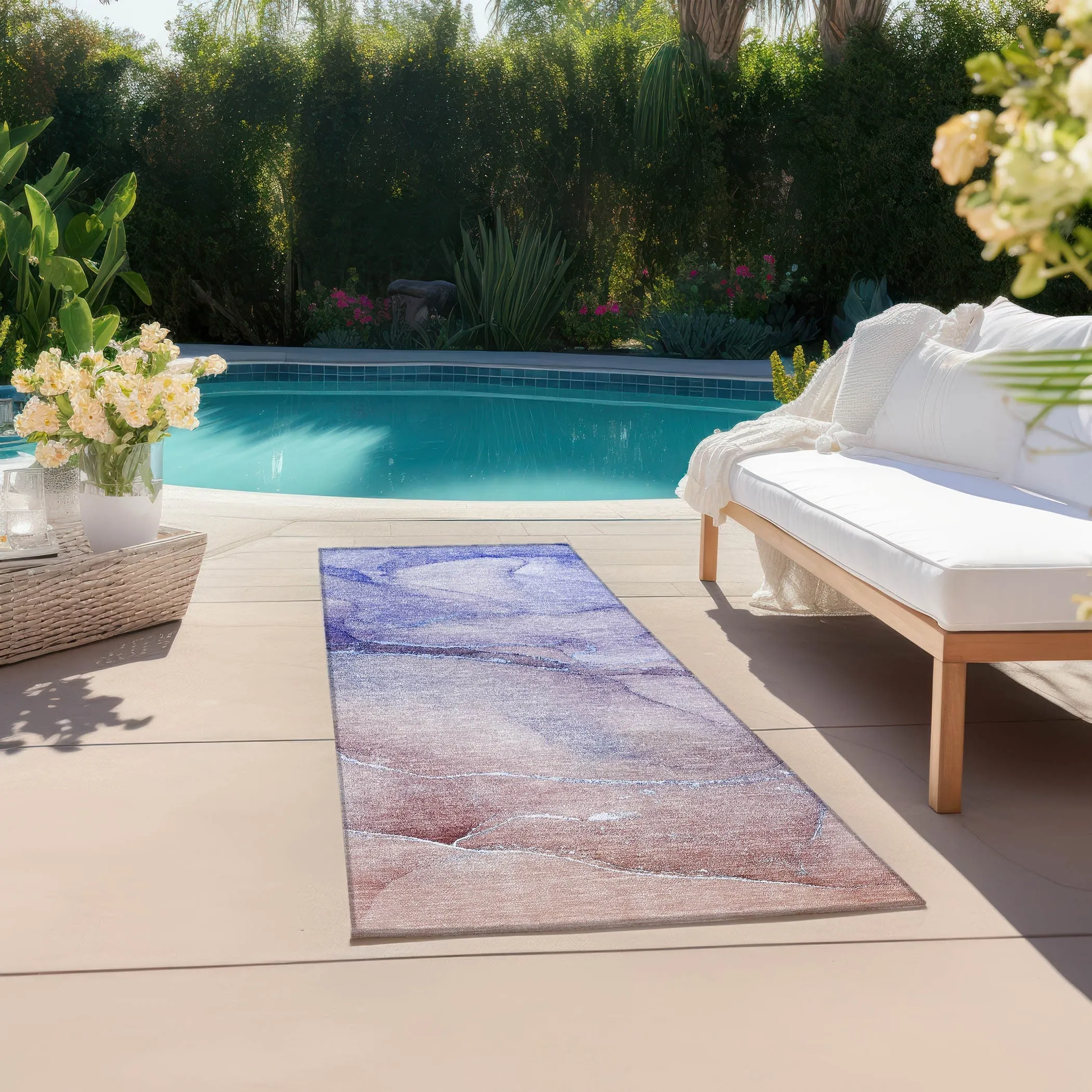 Machine Washable Indoor/ Outdoor Watercolor Chantille Rug