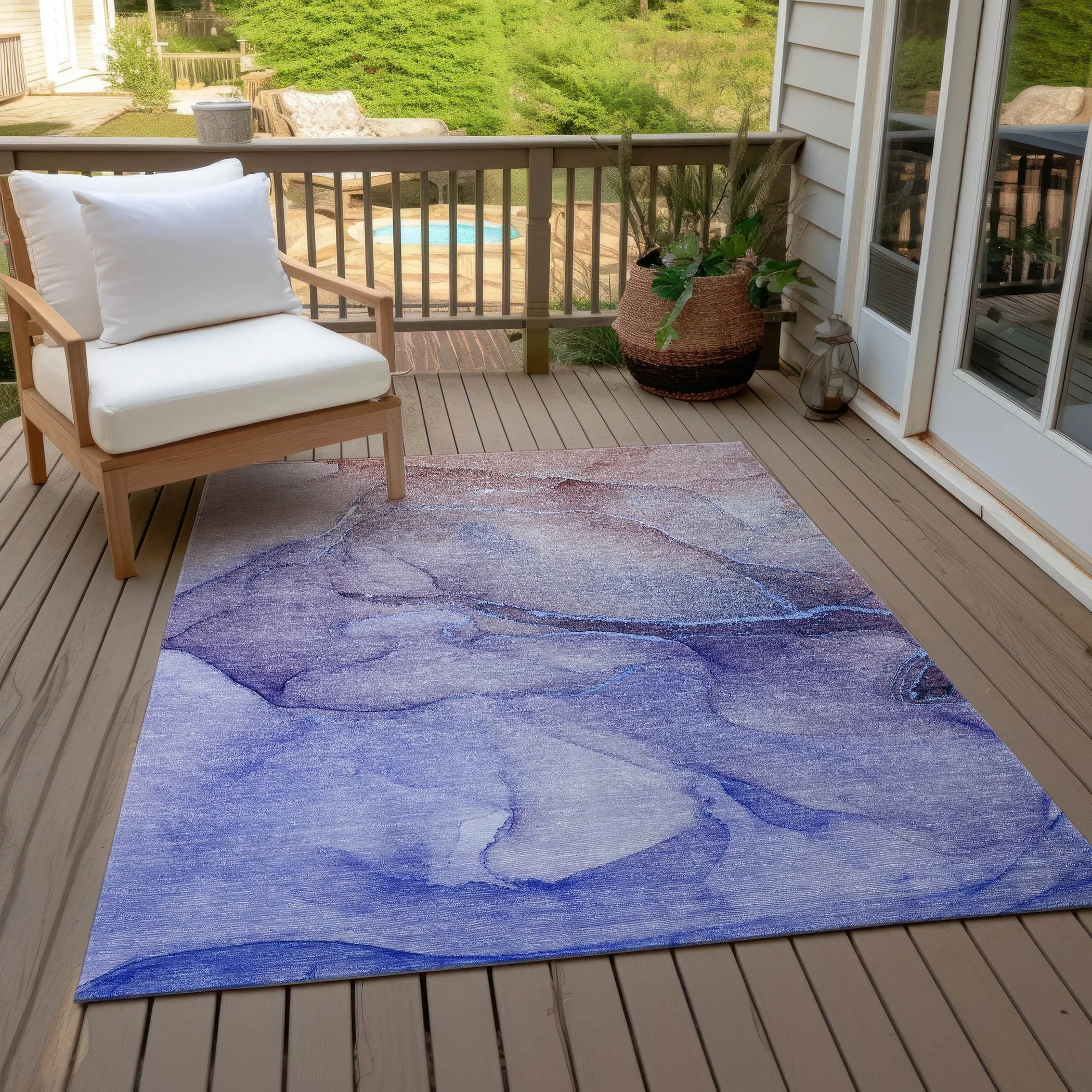 Machine Washable Indoor/ Outdoor Watercolor Chantille Rug
