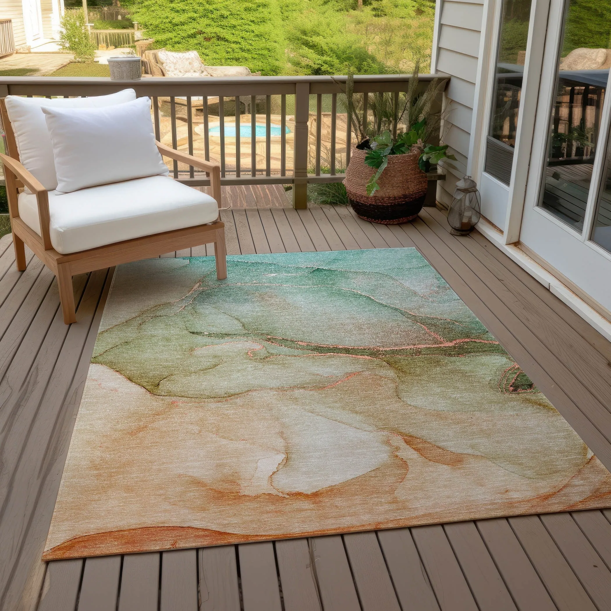 Machine Washable Indoor/ Outdoor Watercolor Chantille Rug