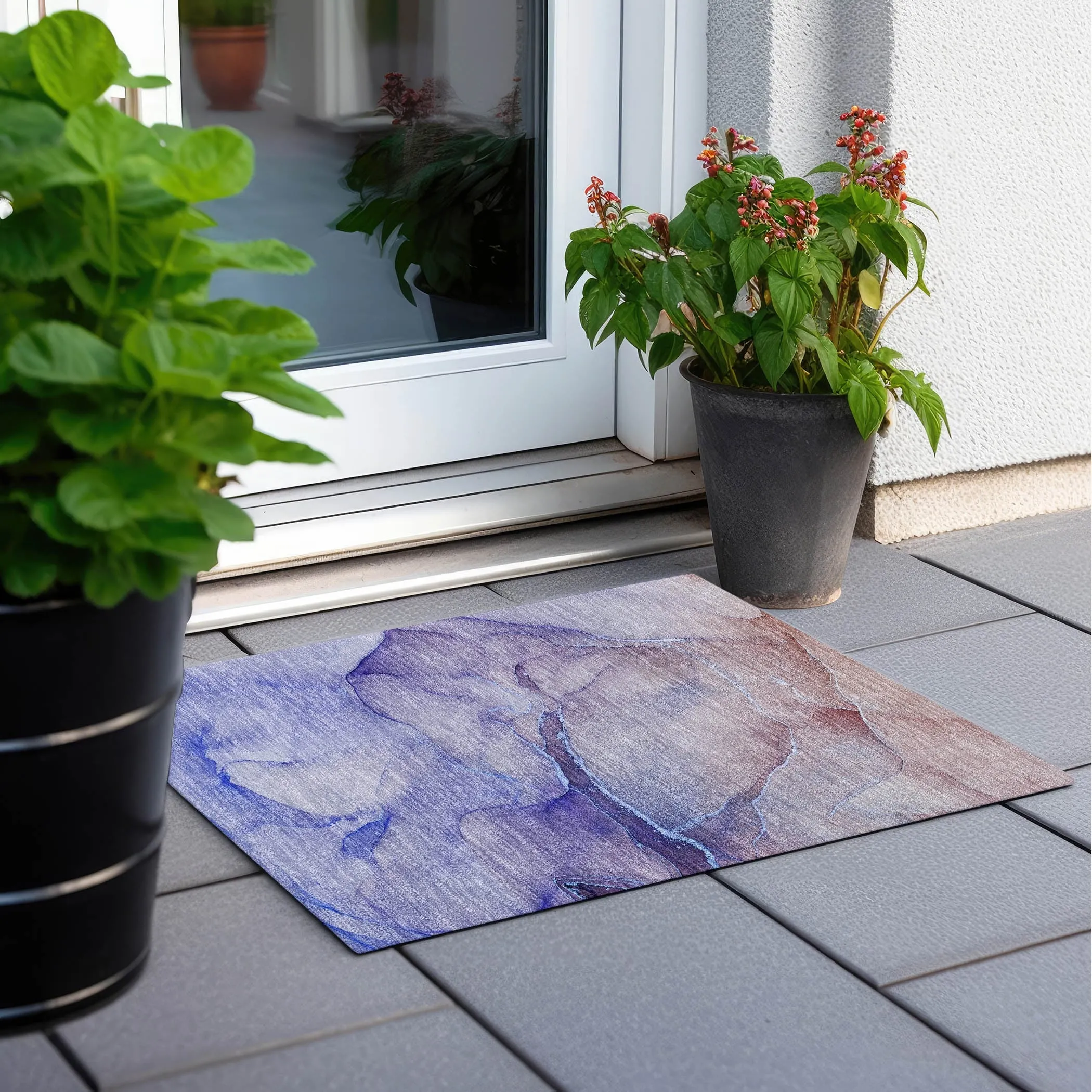 Machine Washable Indoor/ Outdoor Watercolor Chantille Rug