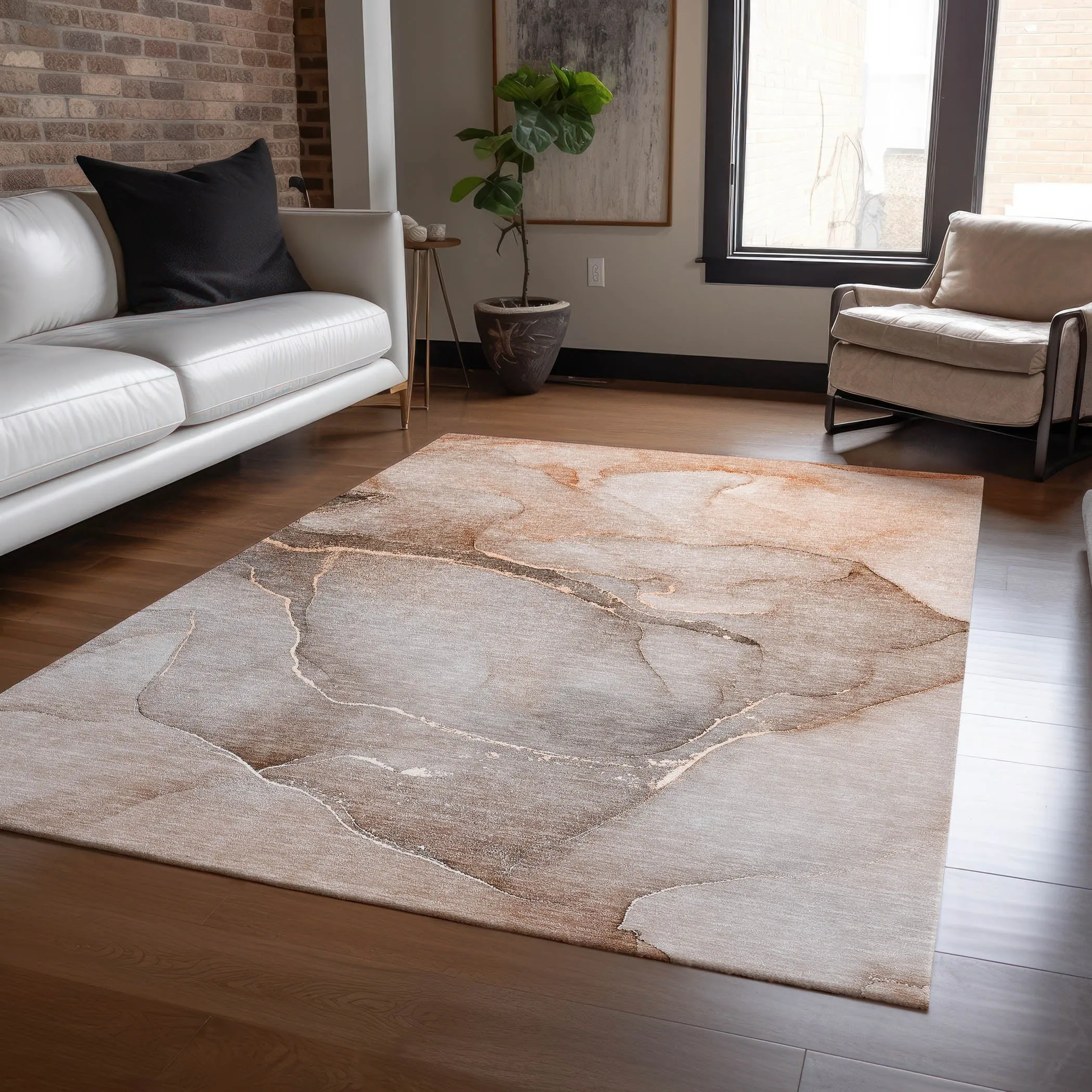 Machine Washable Indoor/ Outdoor Watercolor Chantille Rug