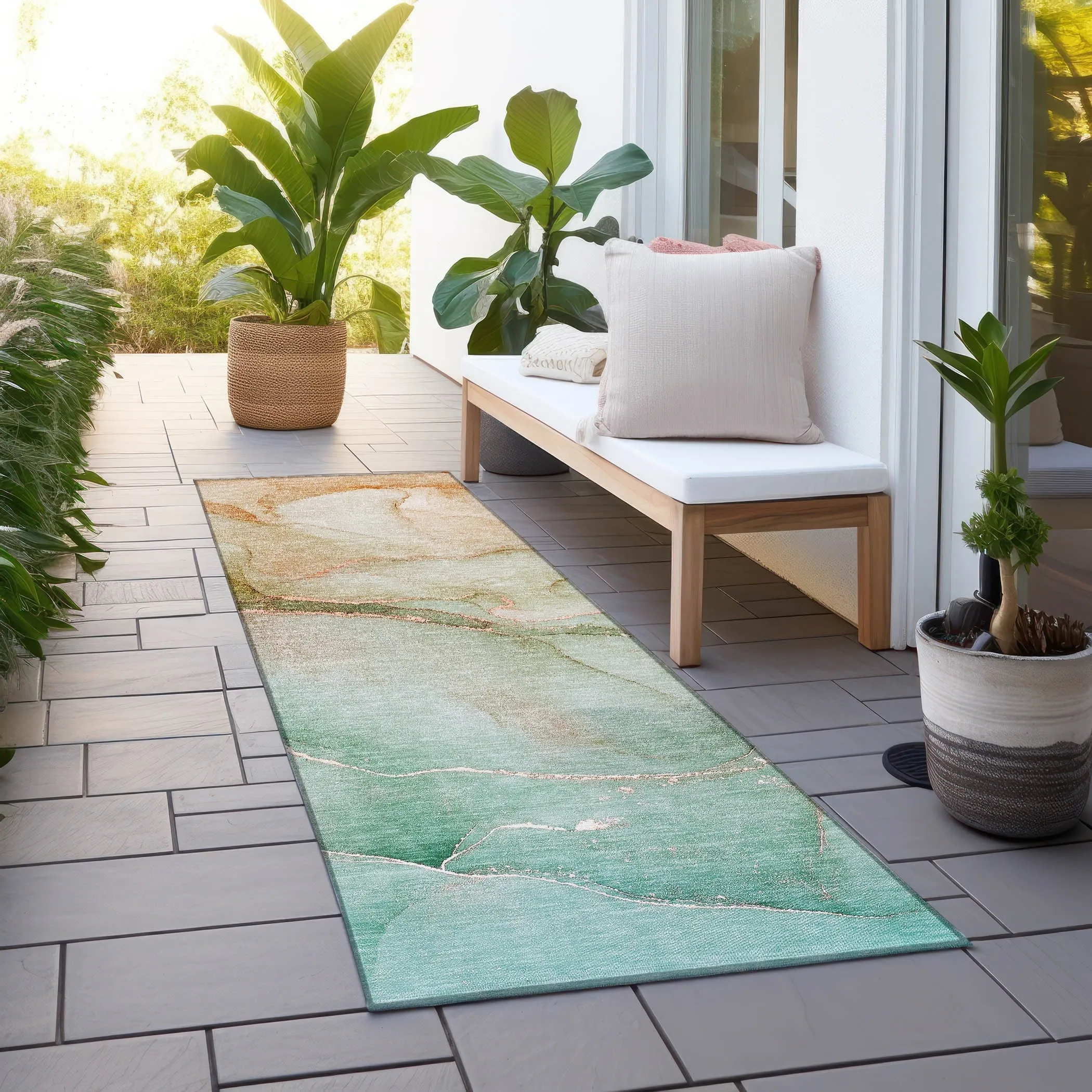 Machine Washable Indoor/ Outdoor Watercolor Chantille Rug